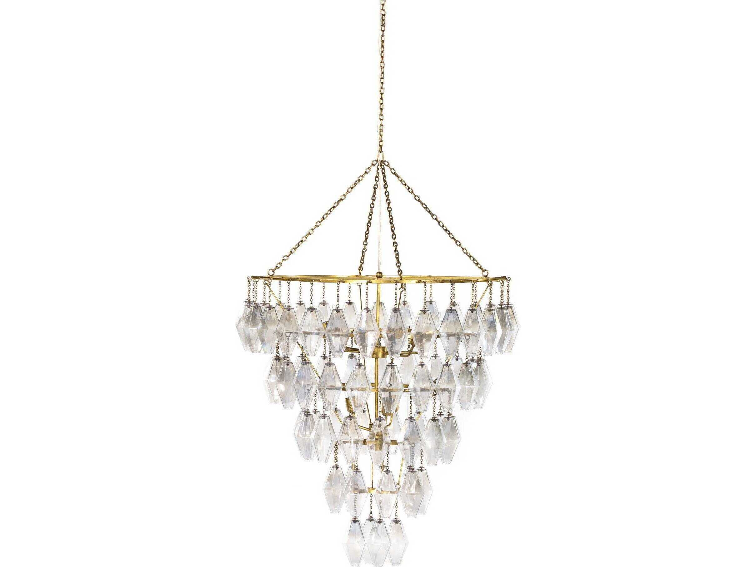 Four Hands Hutton 10-Light Gold Leaf Iridescent Glass Clear Tiered Chandelier
