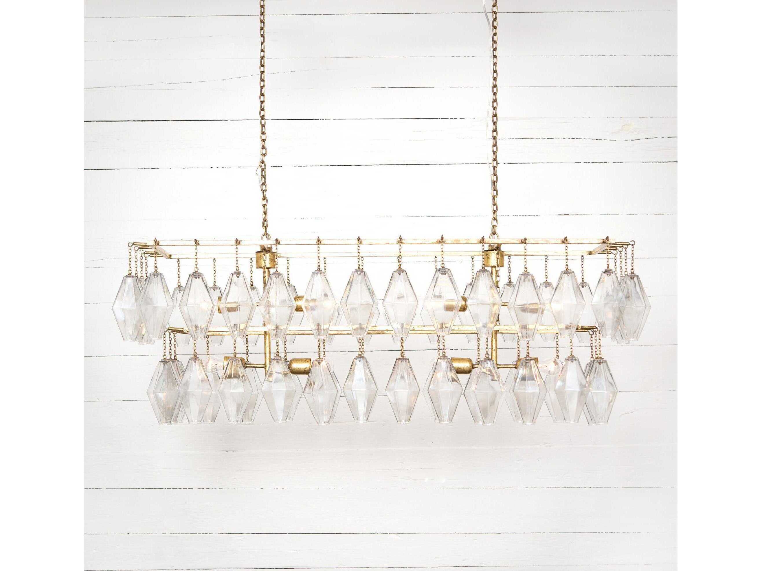 Four Hands Hutton 8-Light Gold Leaf Iridescent Glass Clear Tiered Island Pendant