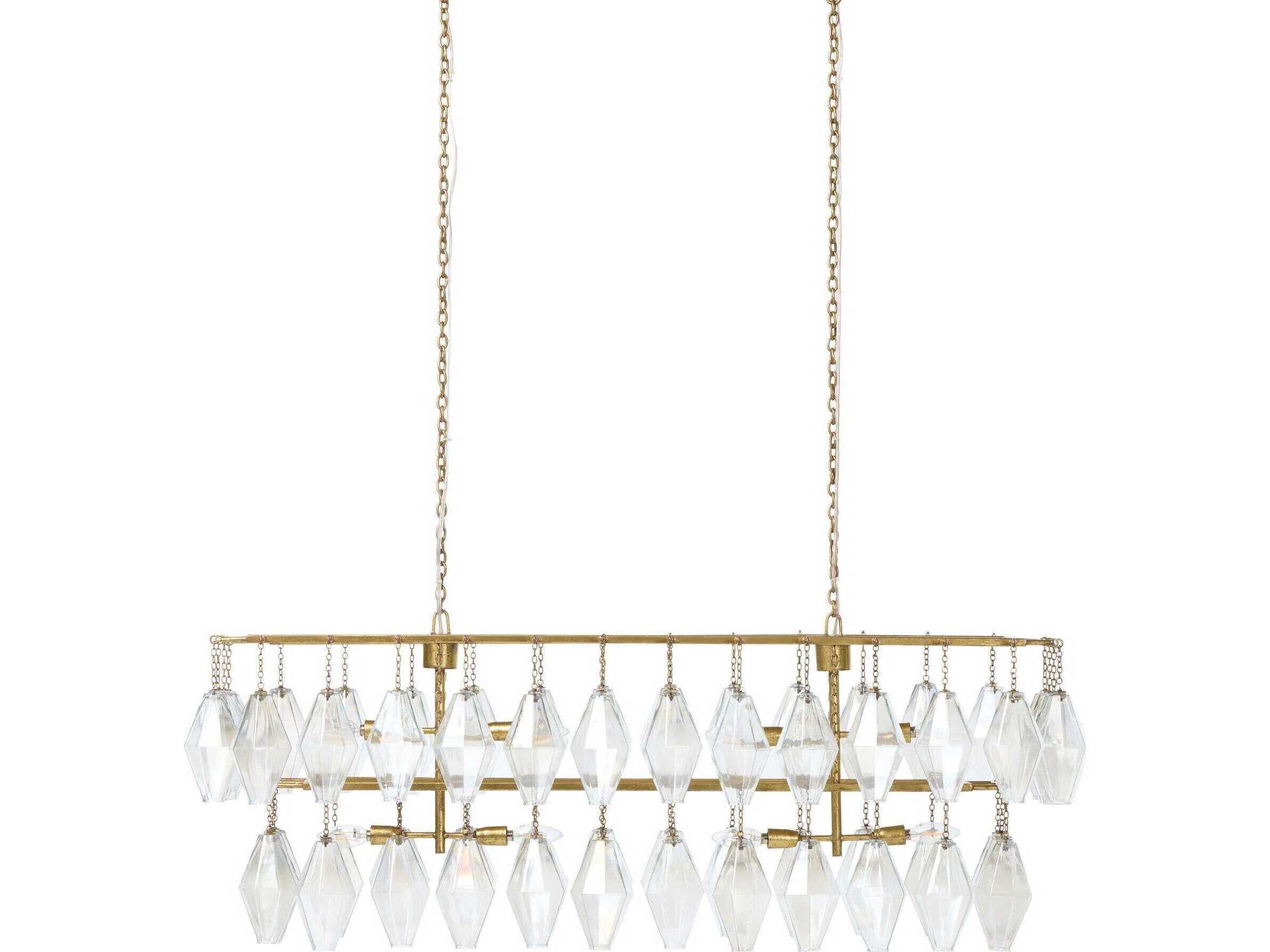 Four Hands Hutton 8-Light Gold Leaf Iridescent Glass Clear Tiered Island Pendant
