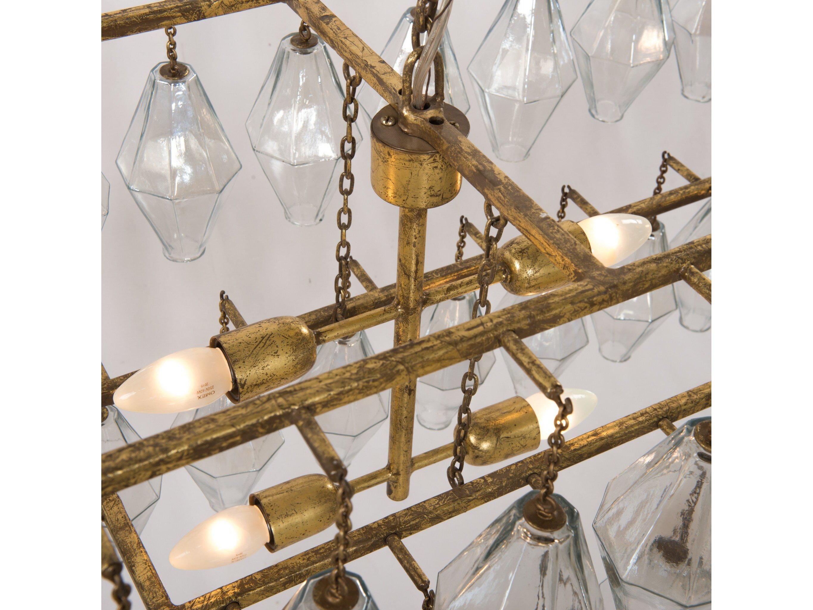 Four Hands Hutton 8-Light Gold Leaf Iridescent Glass Clear Tiered Island Pendant