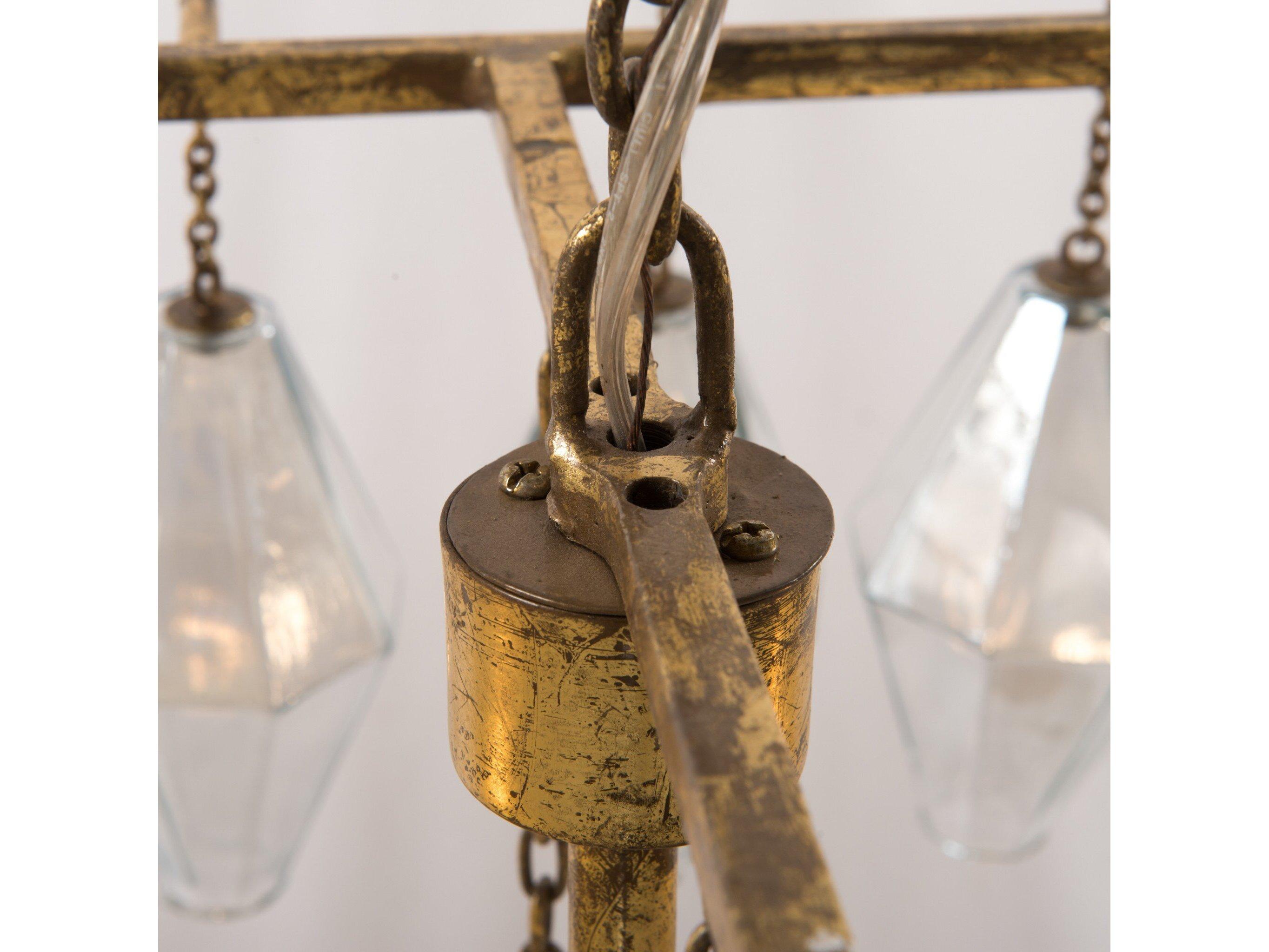 Four Hands Hutton 8-Light Gold Leaf Iridescent Glass Clear Tiered Island Pendant