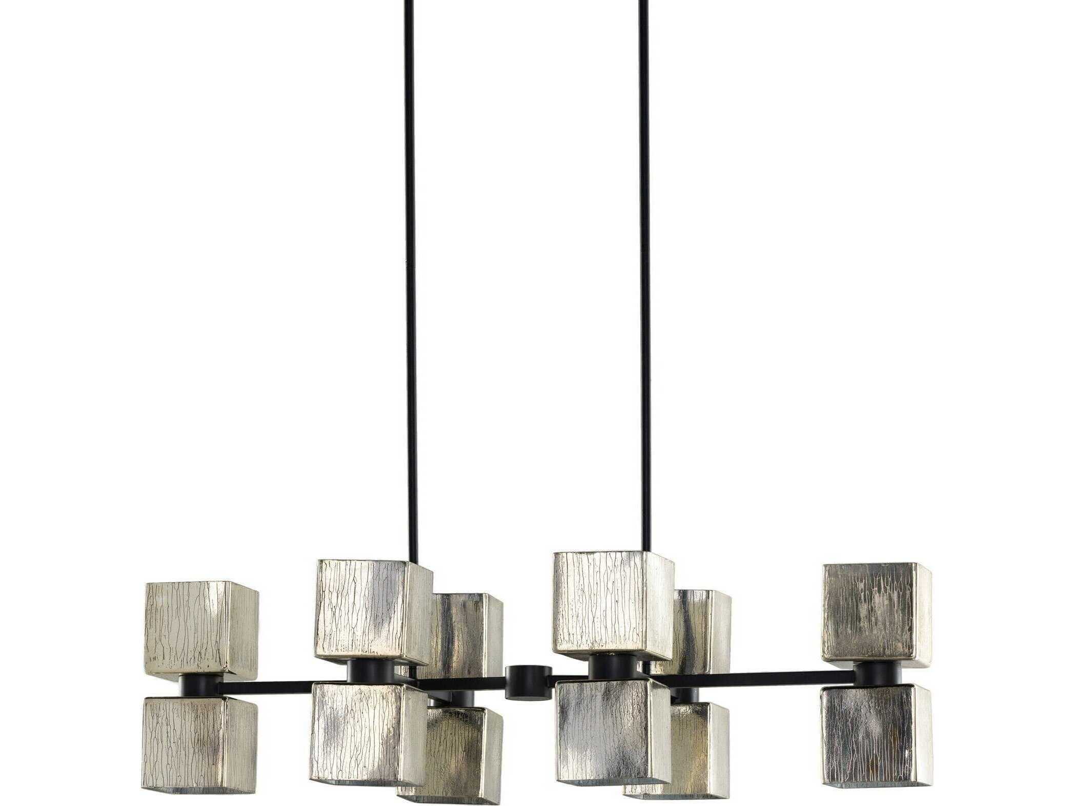 Four Hands Hutton 10-Light Antiqued Iron Aged Metallic Glass Gray Linear Island Pendant
