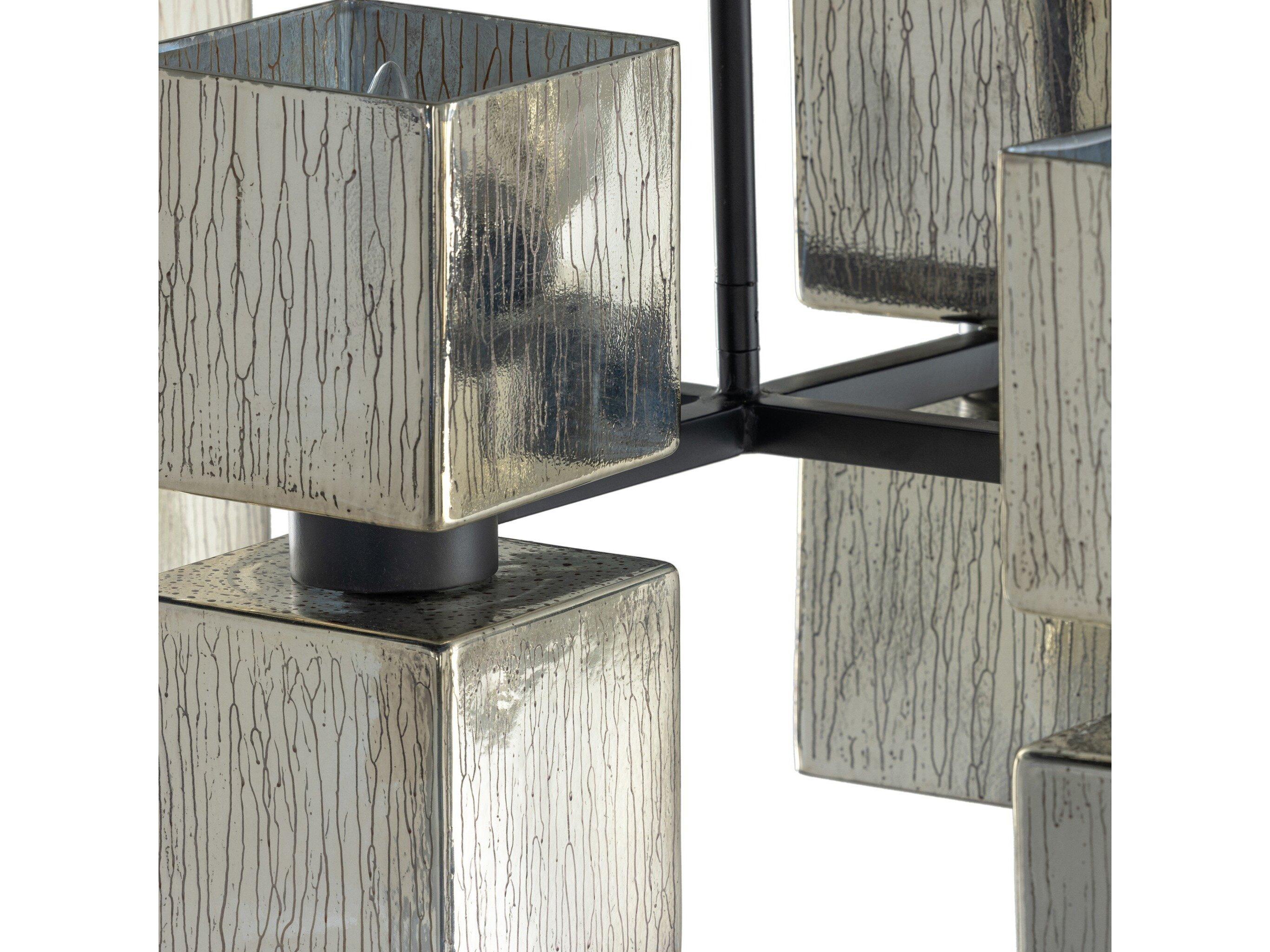 Four Hands Hutton 10-Light Antiqued Iron Aged Metallic Glass Gray Linear Island Pendant