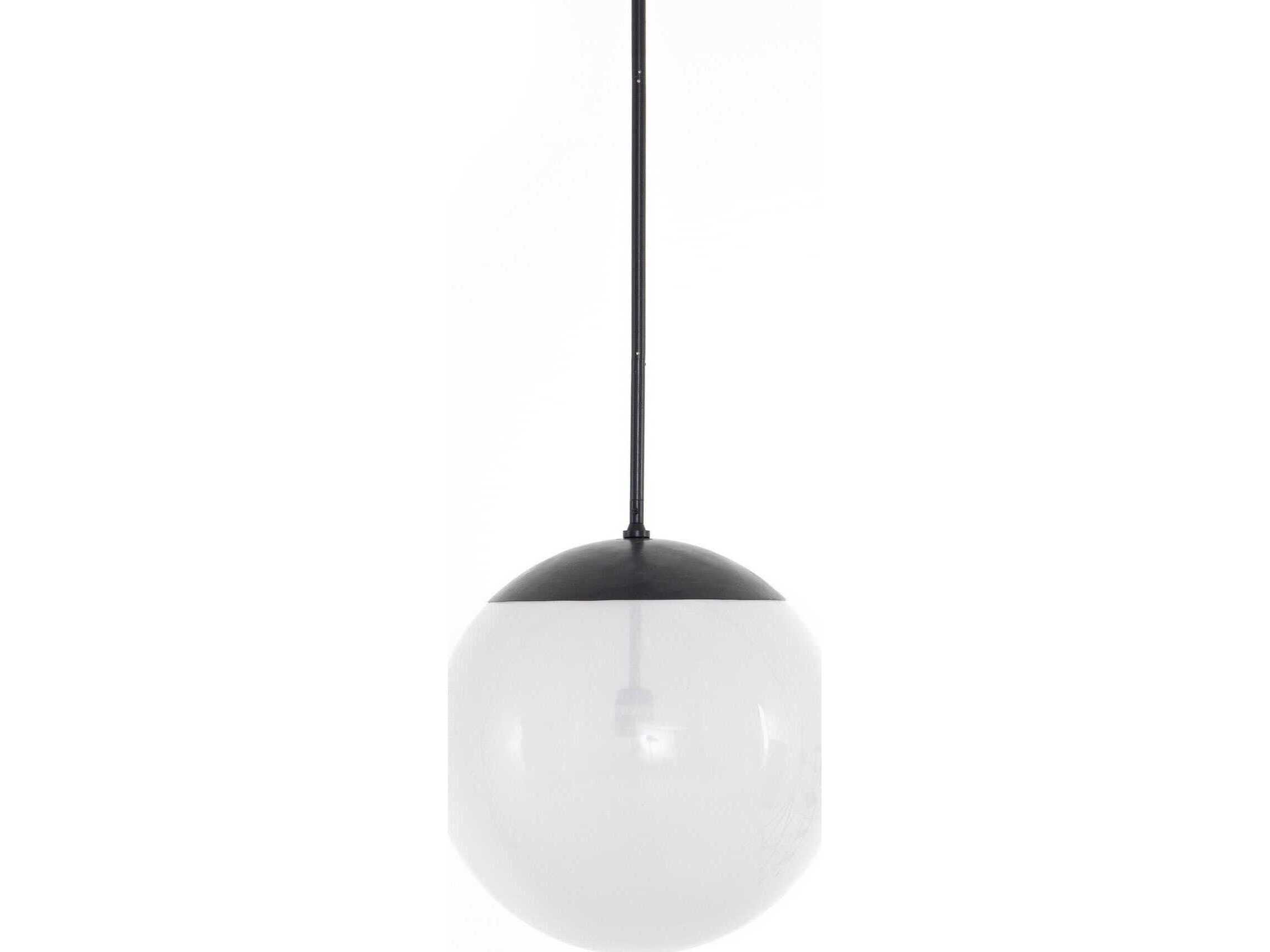 Four Hands Hutton 1-Light Antiqued Iron Frosted Glass Black Globe Linear Pendant