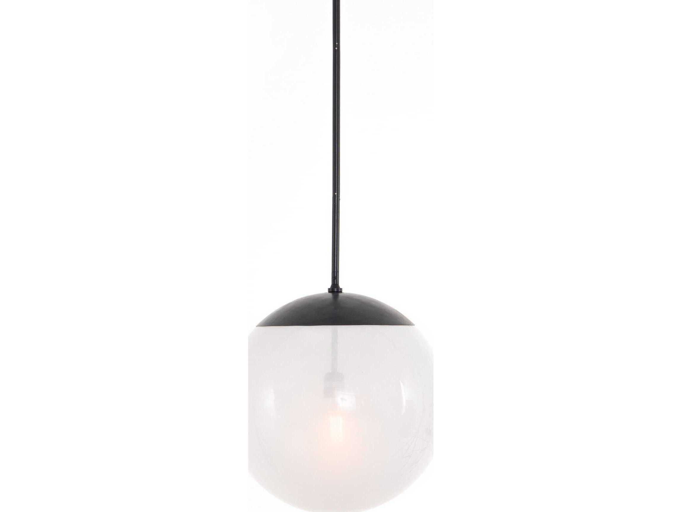 Four Hands Hutton 1-Light Antiqued Iron Frosted Glass Black Globe Linear Pendant