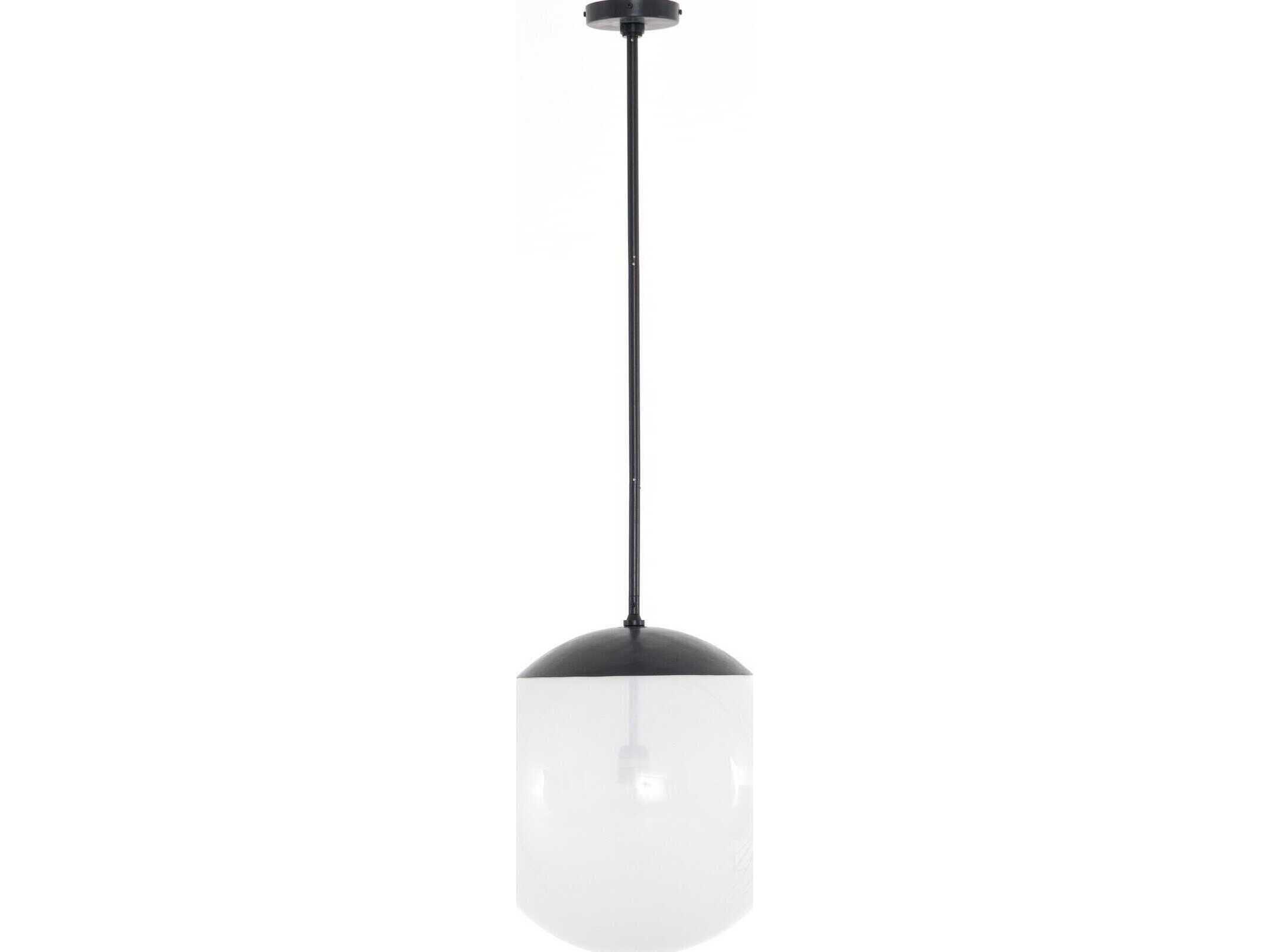 Four Hands Hutton 1-Light Antiqued Iron Frosted Glass Black Globe Linear Pendant