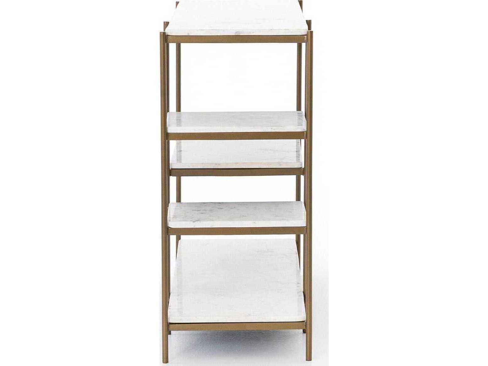 Four Hands Marlow Lily Rectangular Antique Brass Polished White Marble Console Table