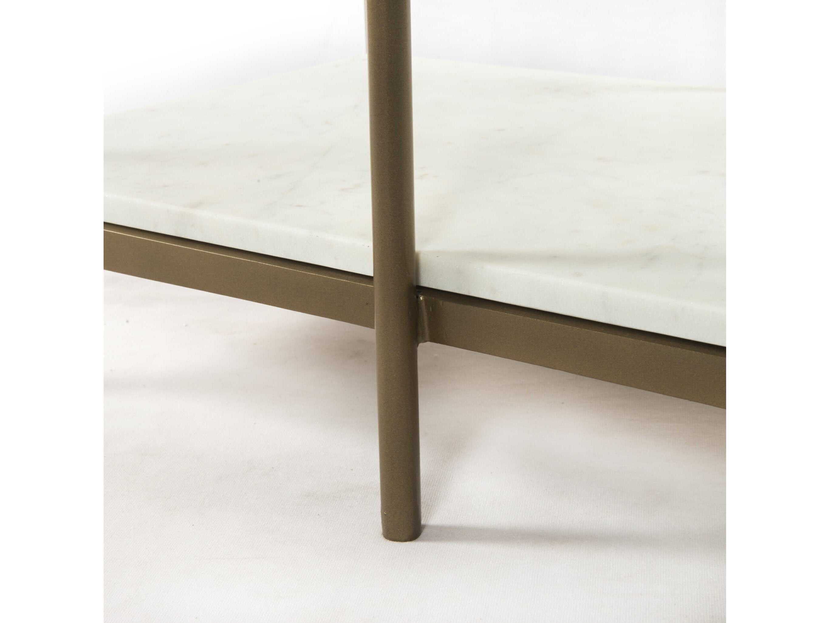 Four Hands Marlow Lily Rectangular Antique Brass Polished White Marble Console Table