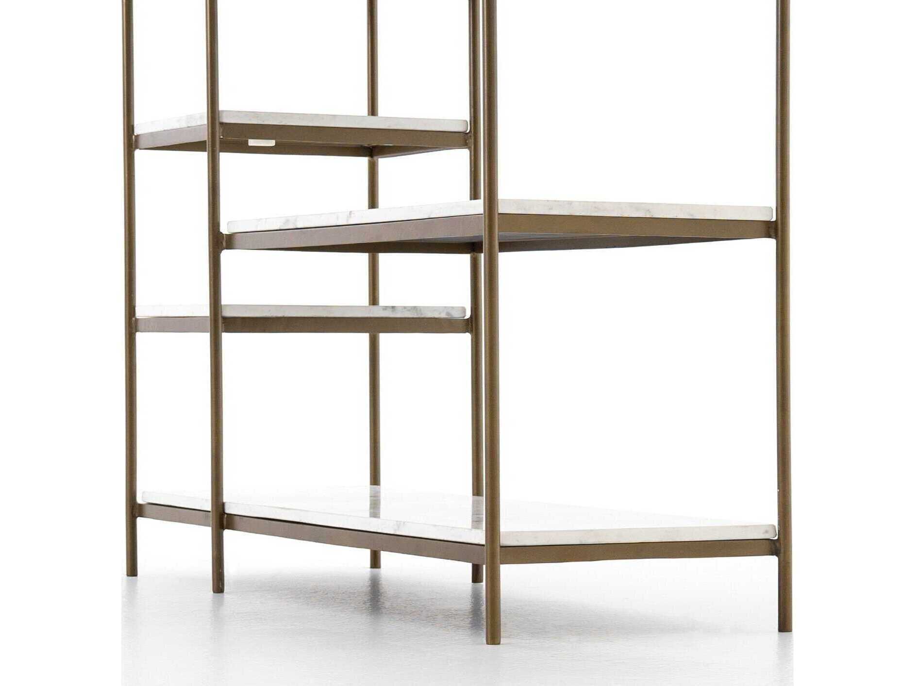 Four Hands Marlow Lily Rectangular Antique Brass Polished White Marble Console Table