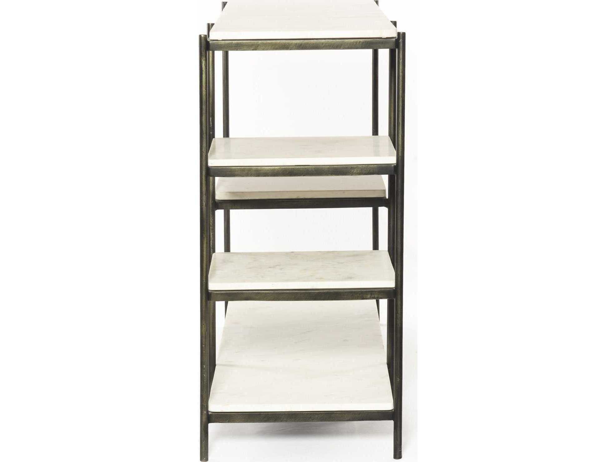 Four Hands Marlow Lily Rectangular Hammered Grey clear Powder Coat Polished White Marble Console Table