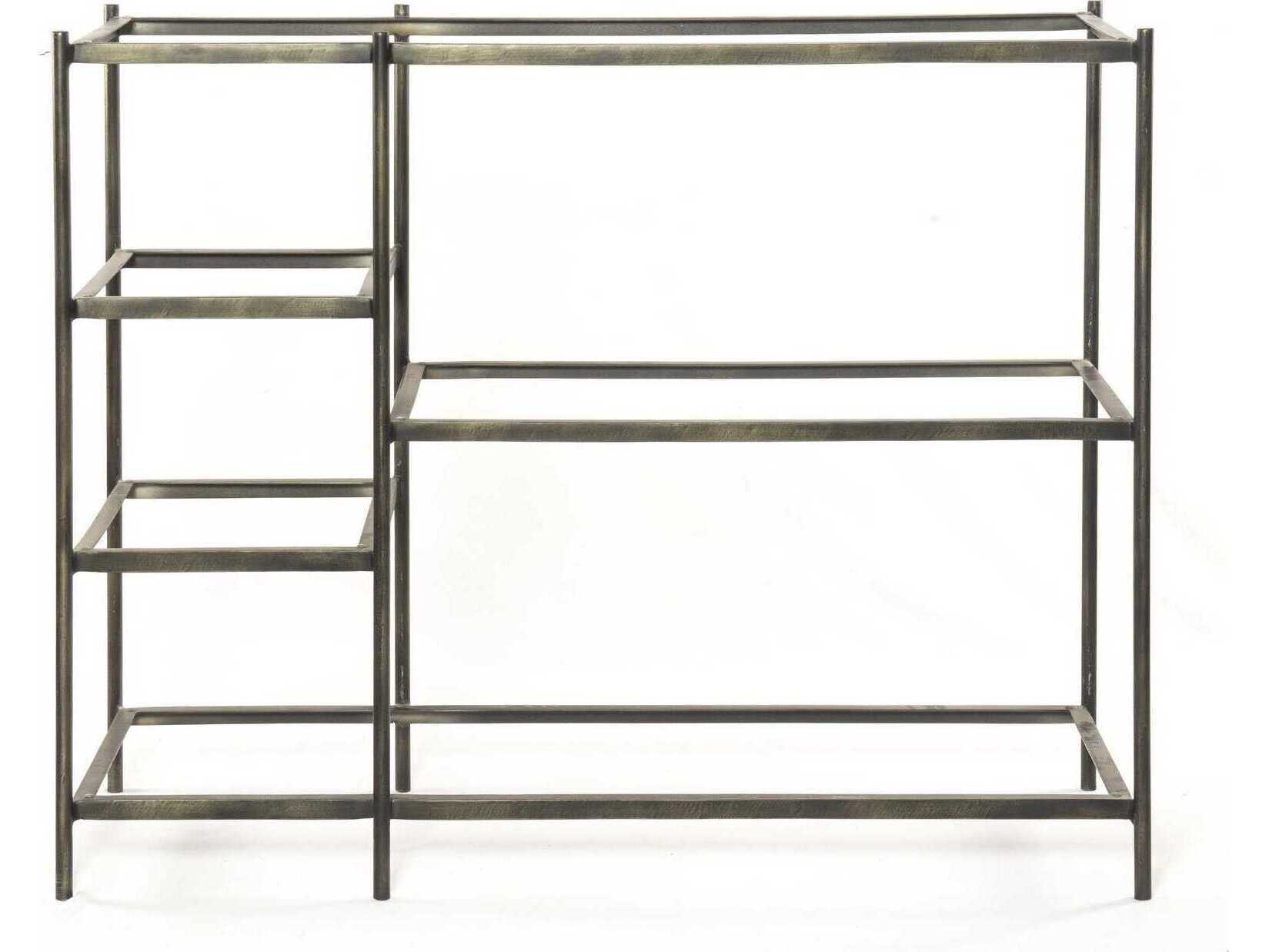 Four Hands Marlow Lily Rectangular Hammered Grey clear Powder Coat Polished White Marble Console Table