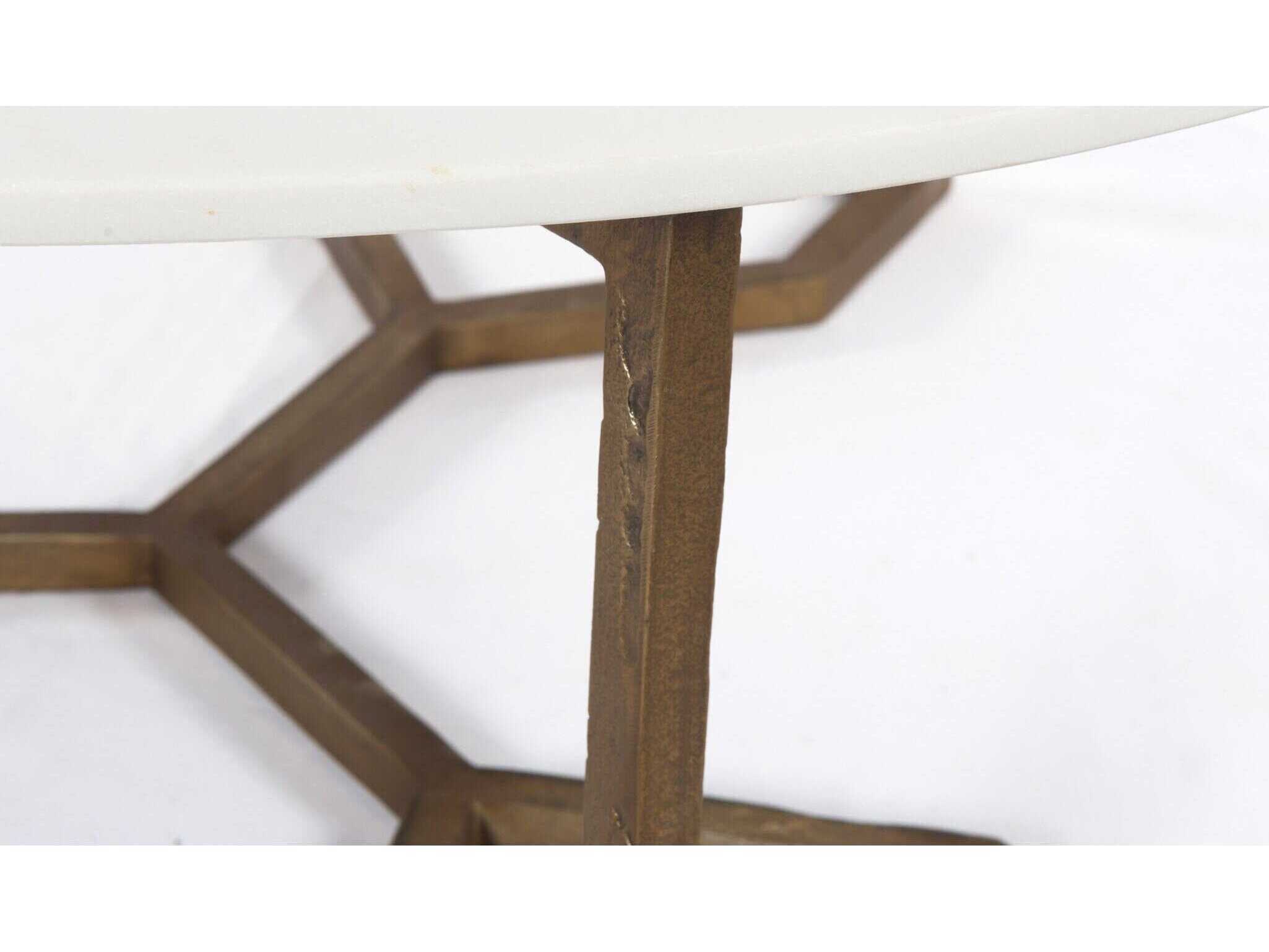 Four Hands Marlow Naomi Round Raw Brass Polished White Marble Coffee Table