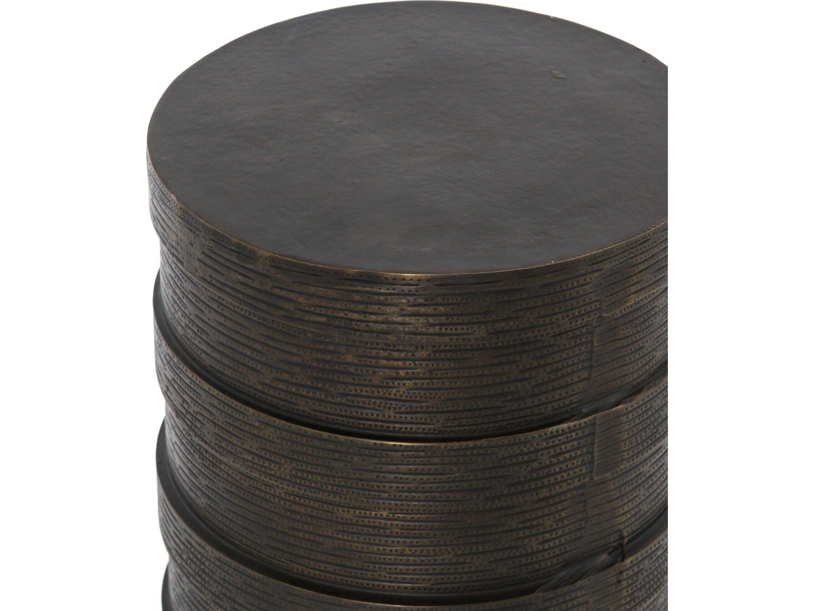 Four Hands Marlow Trello Round Metal Textured Brass End Table
