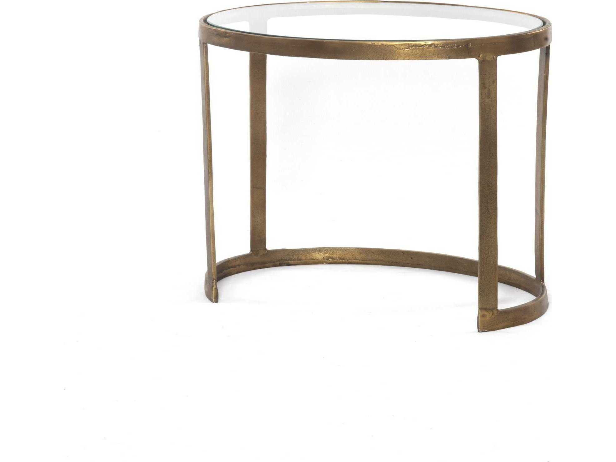Four Hands Marlow Calder Nesting Oval Raw Brass Tempered Glass Polished White Marble Coffee Table