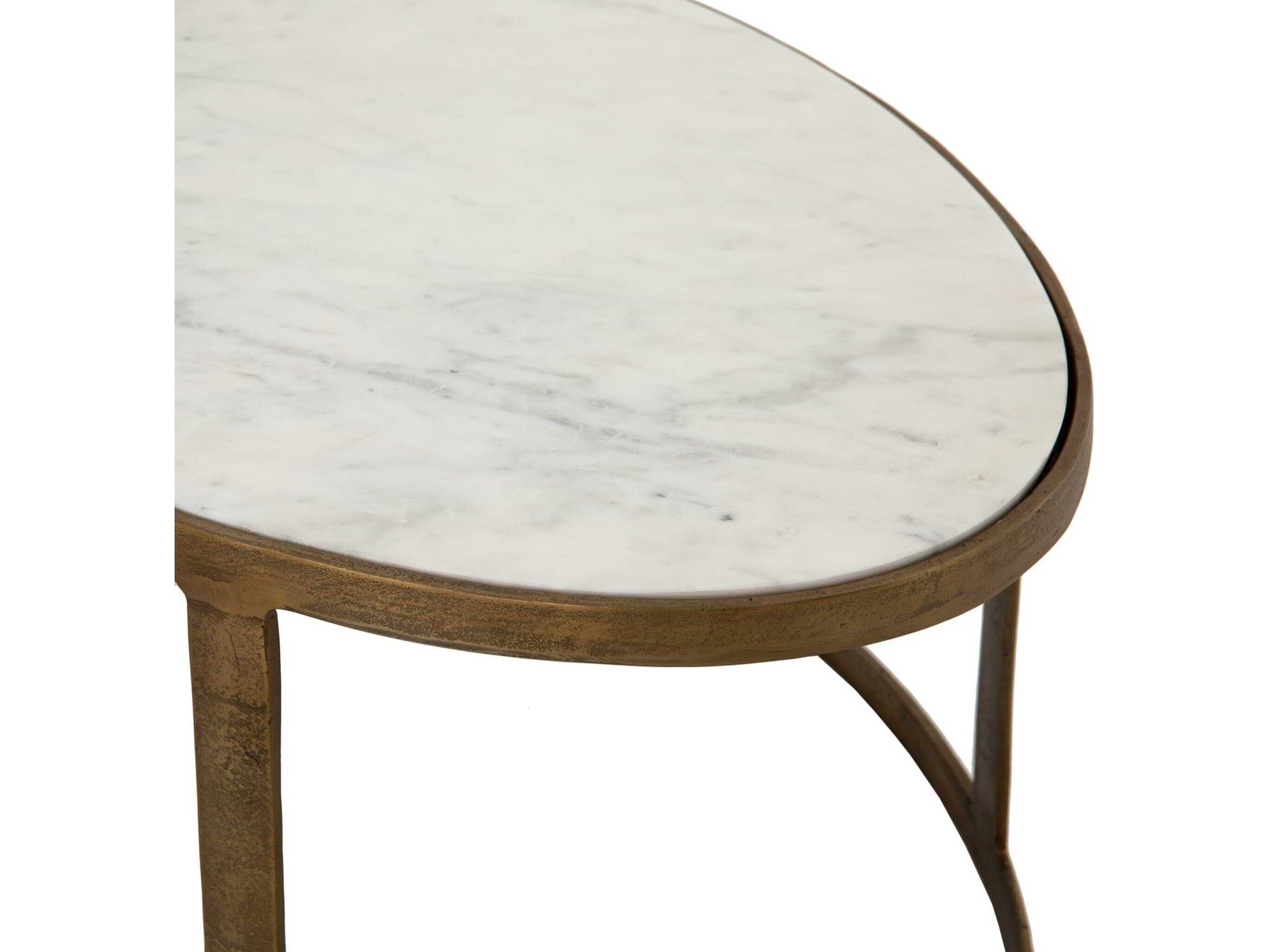 Luxecor Globetrotter Calder Nesting Oval Raw Brass Tempered Glass Polished White Marble Coffee Table