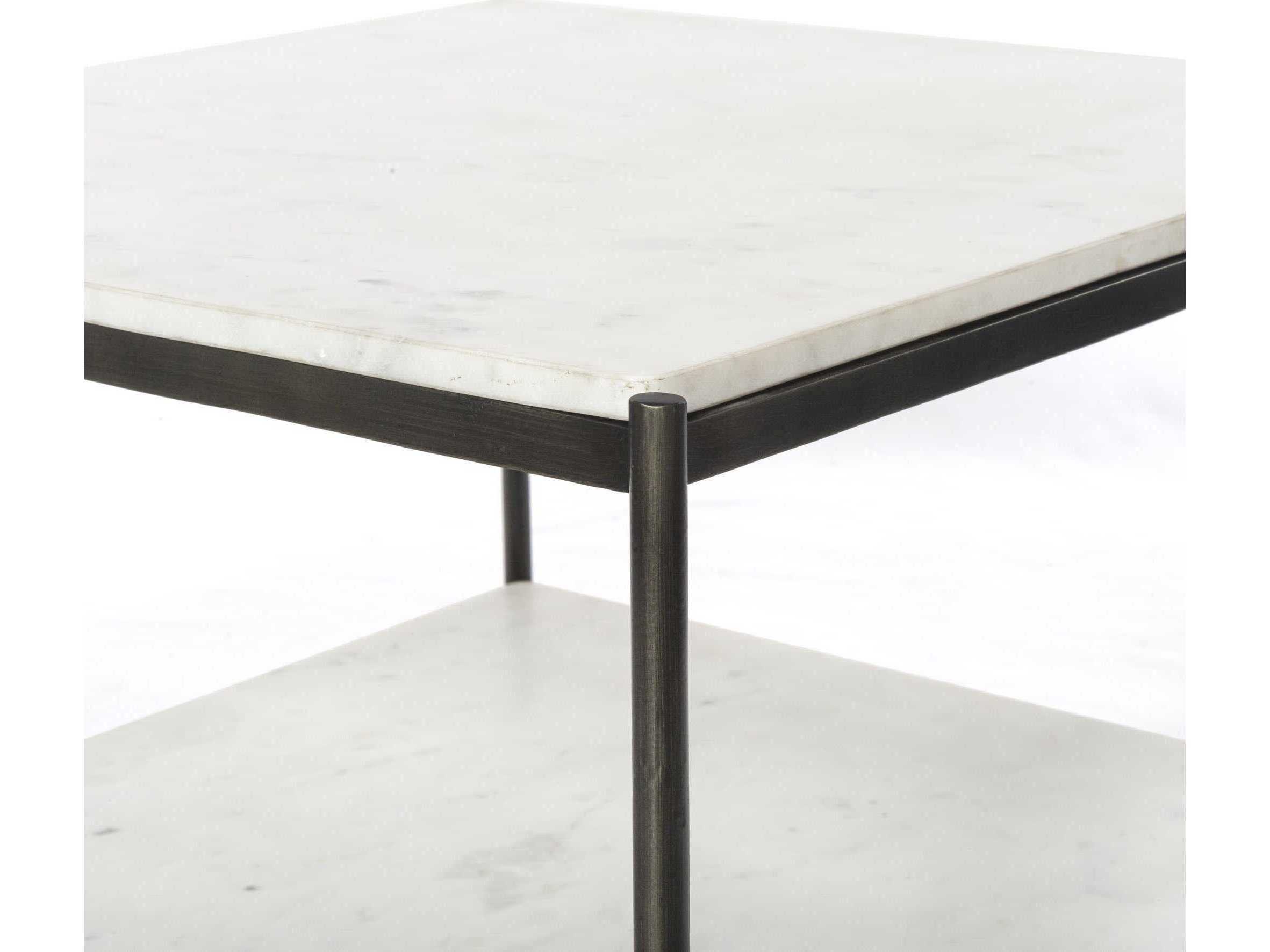 Four Hands Marlow Felix Square Hammered Grey clear Powder Coat Polished White Marble Coffee Table