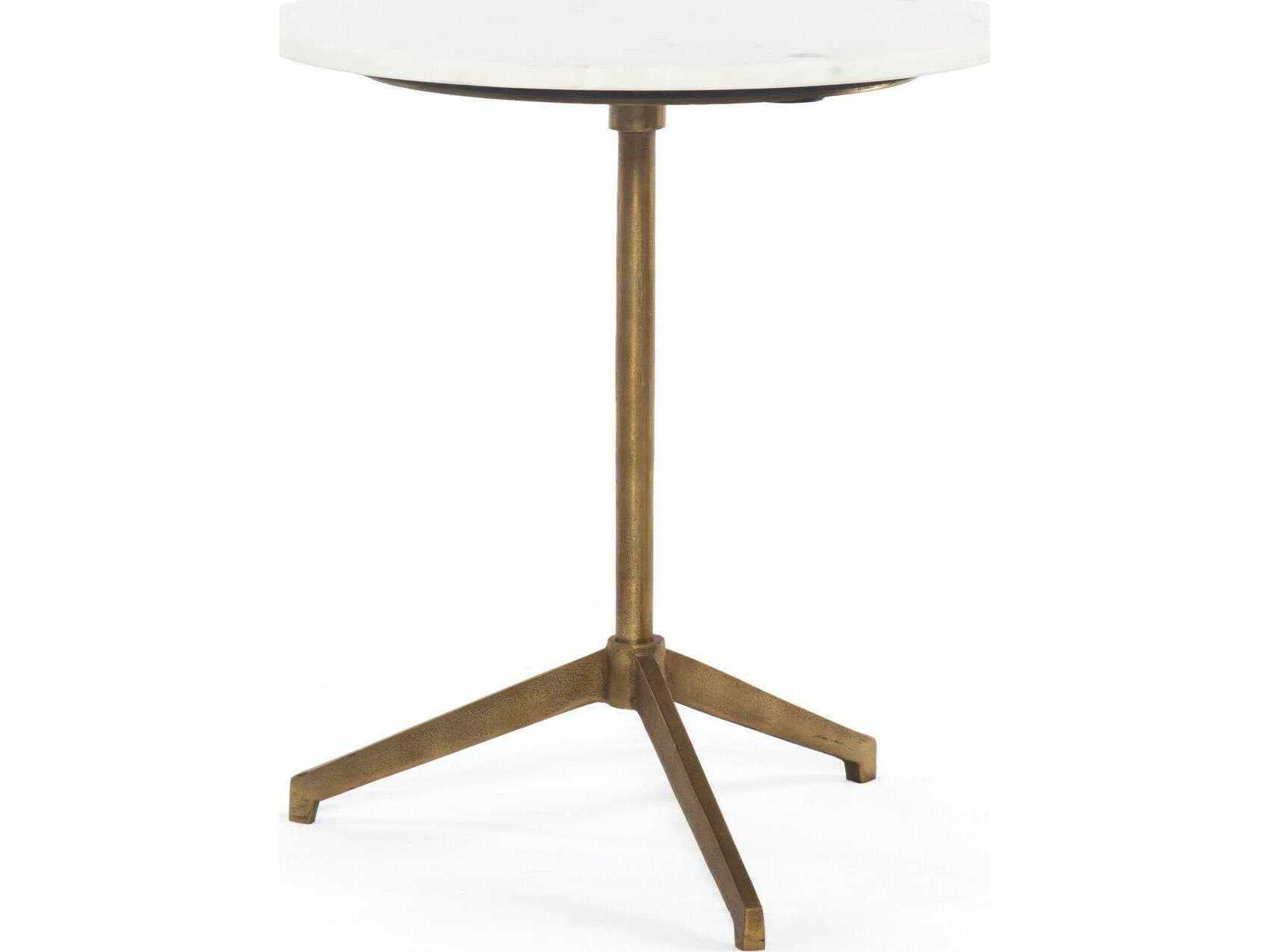Four Hands Marlow Helen Round Raw Brass Polished White Marble End Table