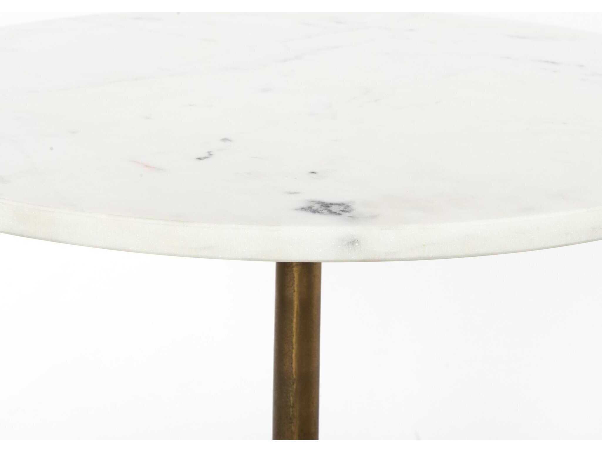 Four Hands Marlow Helen Round Raw Brass Polished White Marble End Table