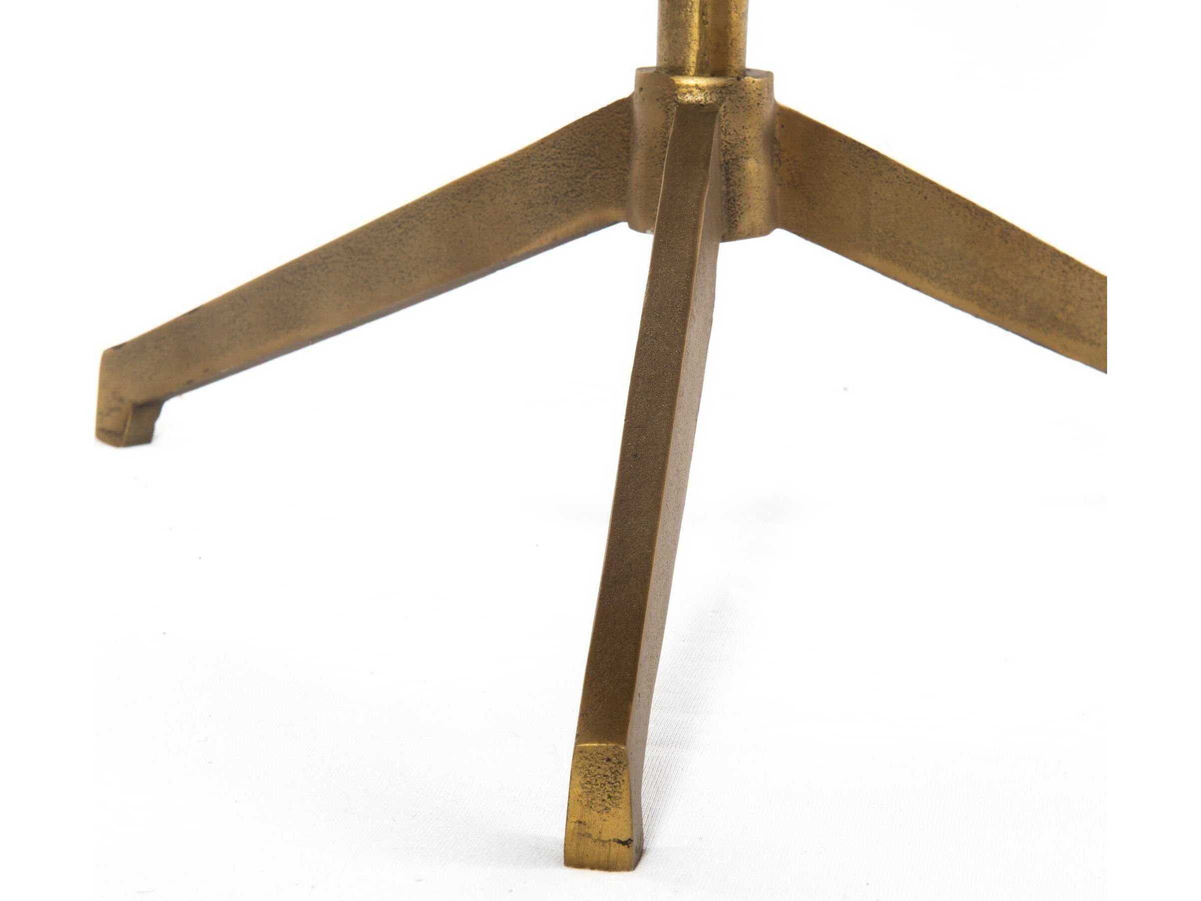 Four Hands Marlow Helen Round Raw Brass Polished White Marble End Table