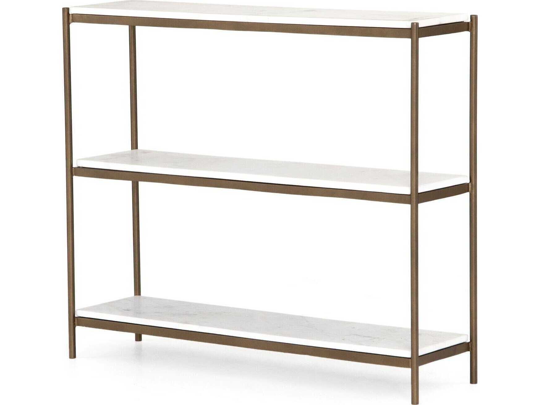 Four Hands Marlow Felix Rectangular Antique Brass Polished White Marble Console Table