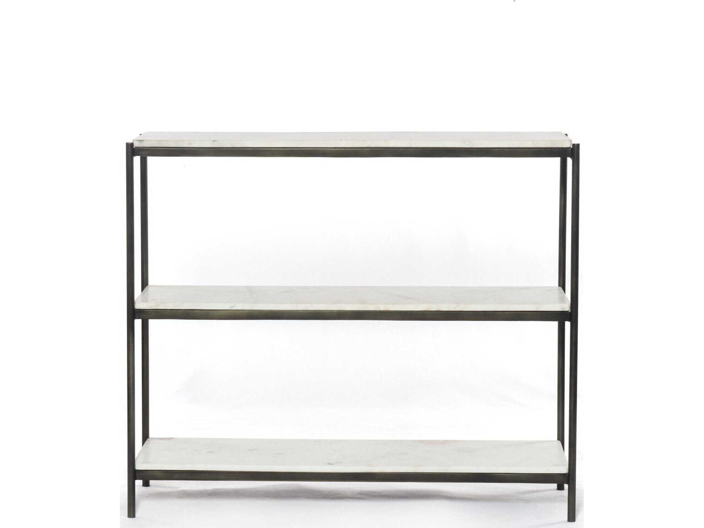 Four Hands Marlow Felix Rectangular Hammered Grey clear Powder Coat Polished White Marble Console Table