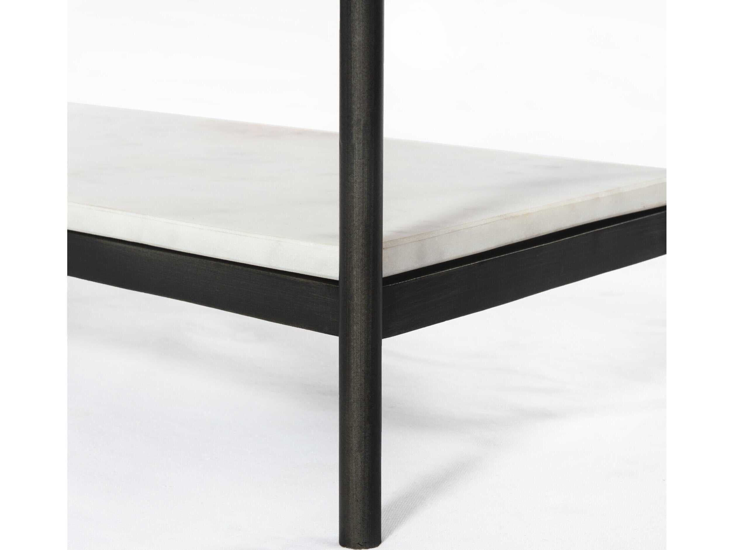 Four Hands Marlow Felix Rectangular Hammered Grey clear Powder Coat Polished White Marble Console Table