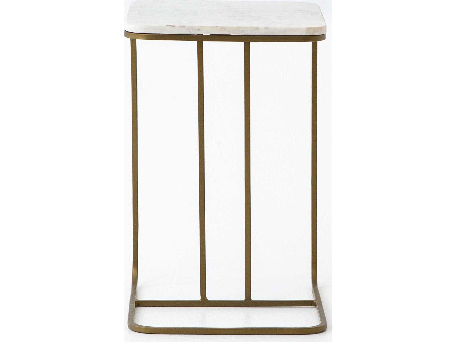 Four Hands Marlow Adalley Rectangular Matte Brass Polished White Marble End Table