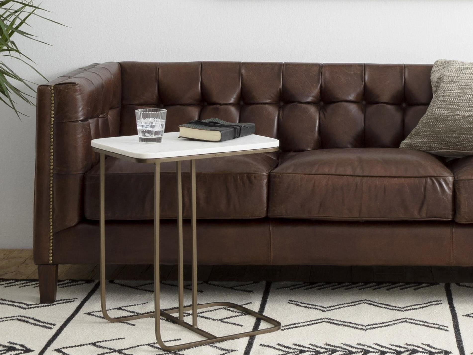 Four Hands Marlow Adalley Rectangular Matte Brass Polished White Marble End Table