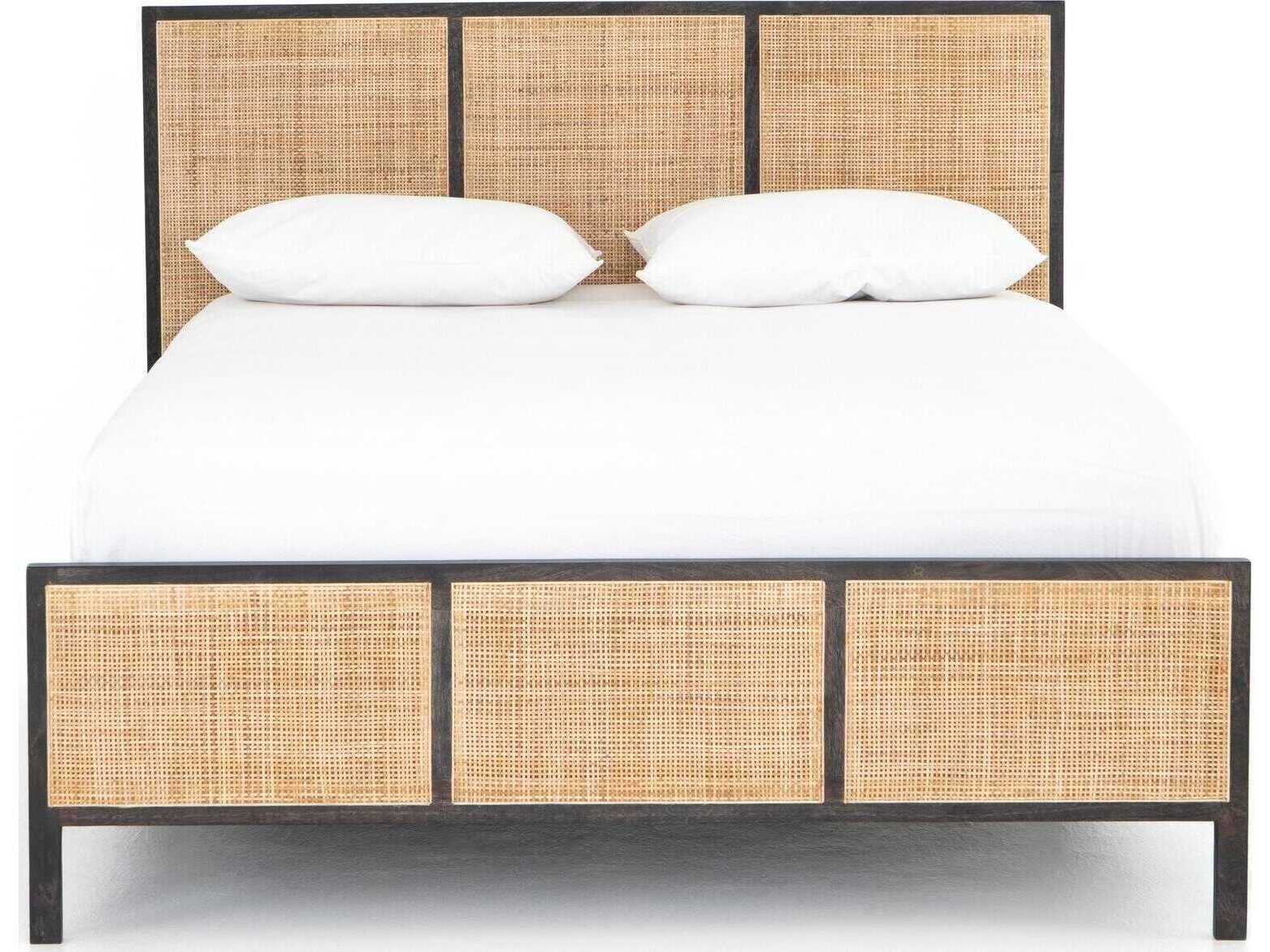 Four Hands Prescott Sydney Black Wash Natural Cane Mango Wood King Panel Bed