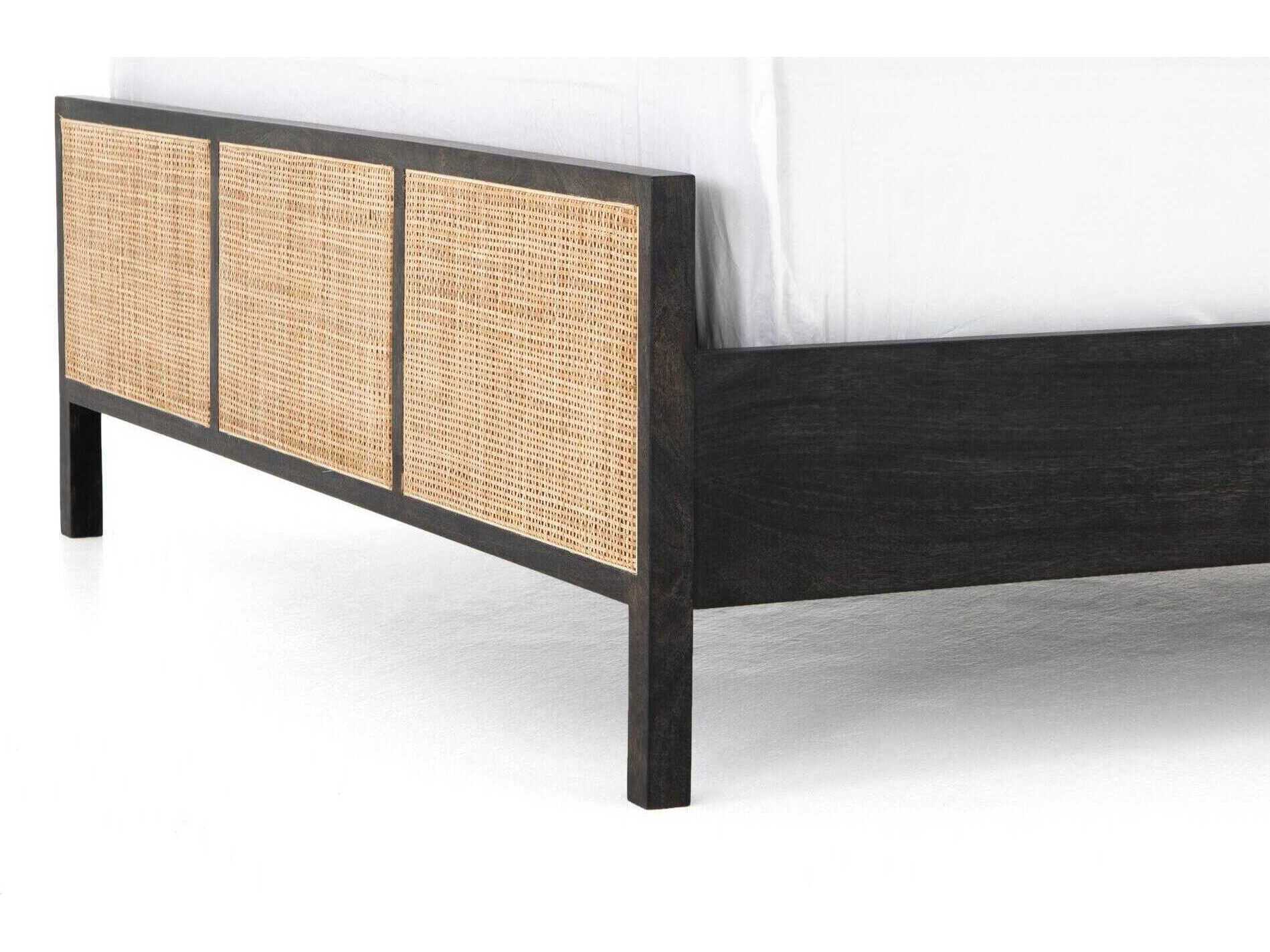 Four Hands Prescott Sydney Black Wash Natural Cane Mango Wood King Panel Bed