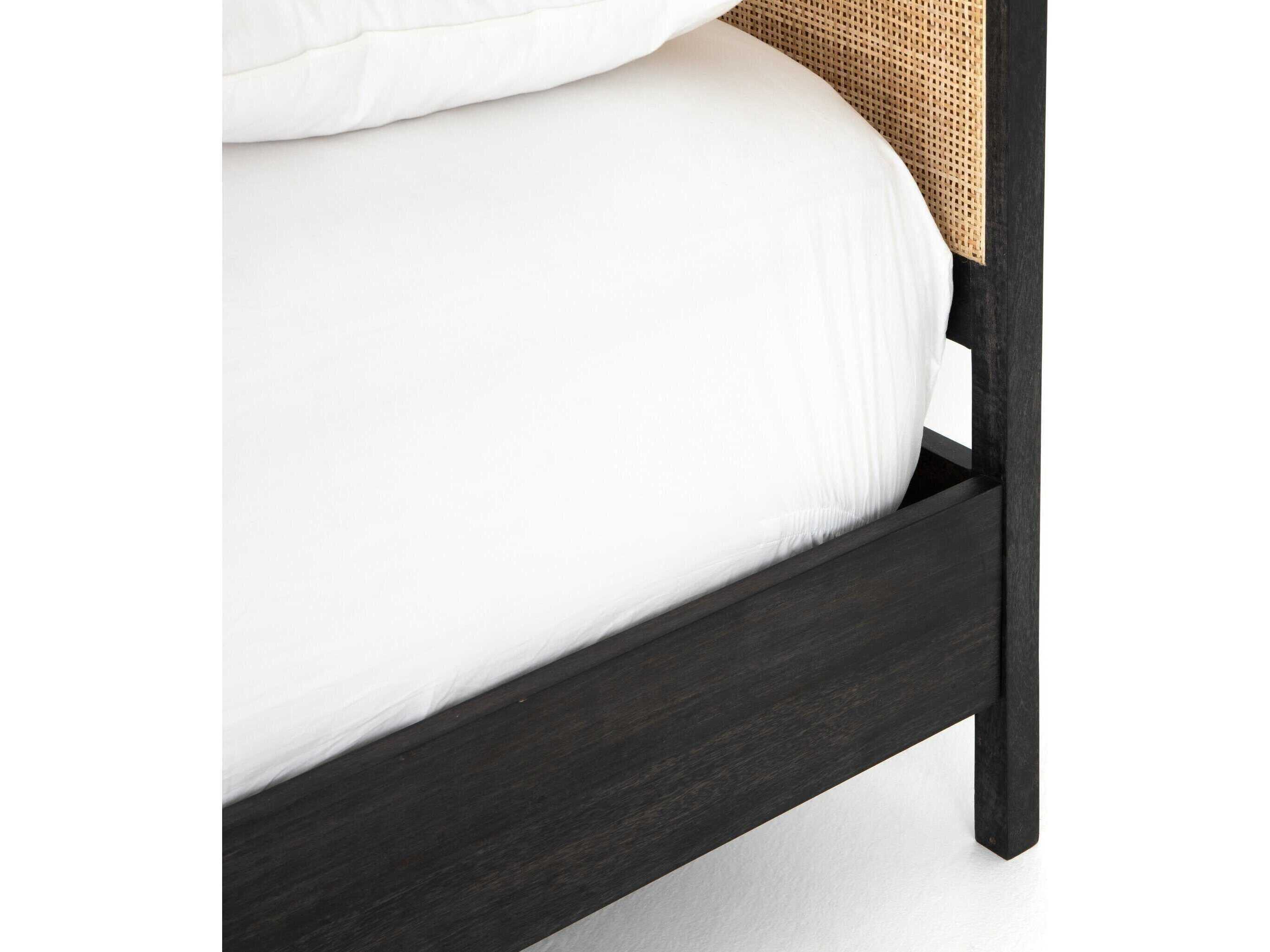 Four Hands Prescott Sydney Black Wash Natural Cane Mango Wood Twin Panel Bed