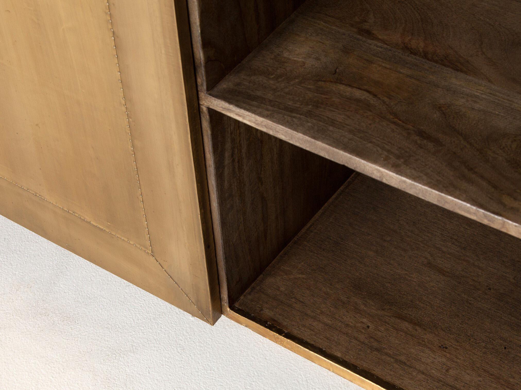 Four Hands Rockwell Freda 72" Mango Wood Grey Natural Brushed Brass Clad Sideboard