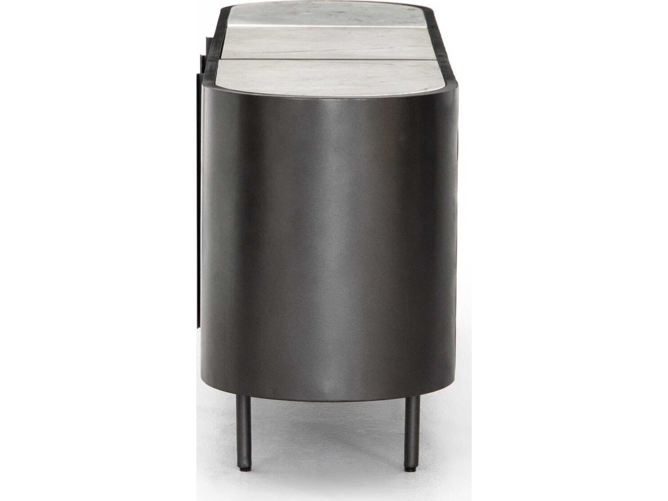 Four Hands Rockwell Libby Oval Gunmetal Perforated Polished White Marble Console Table