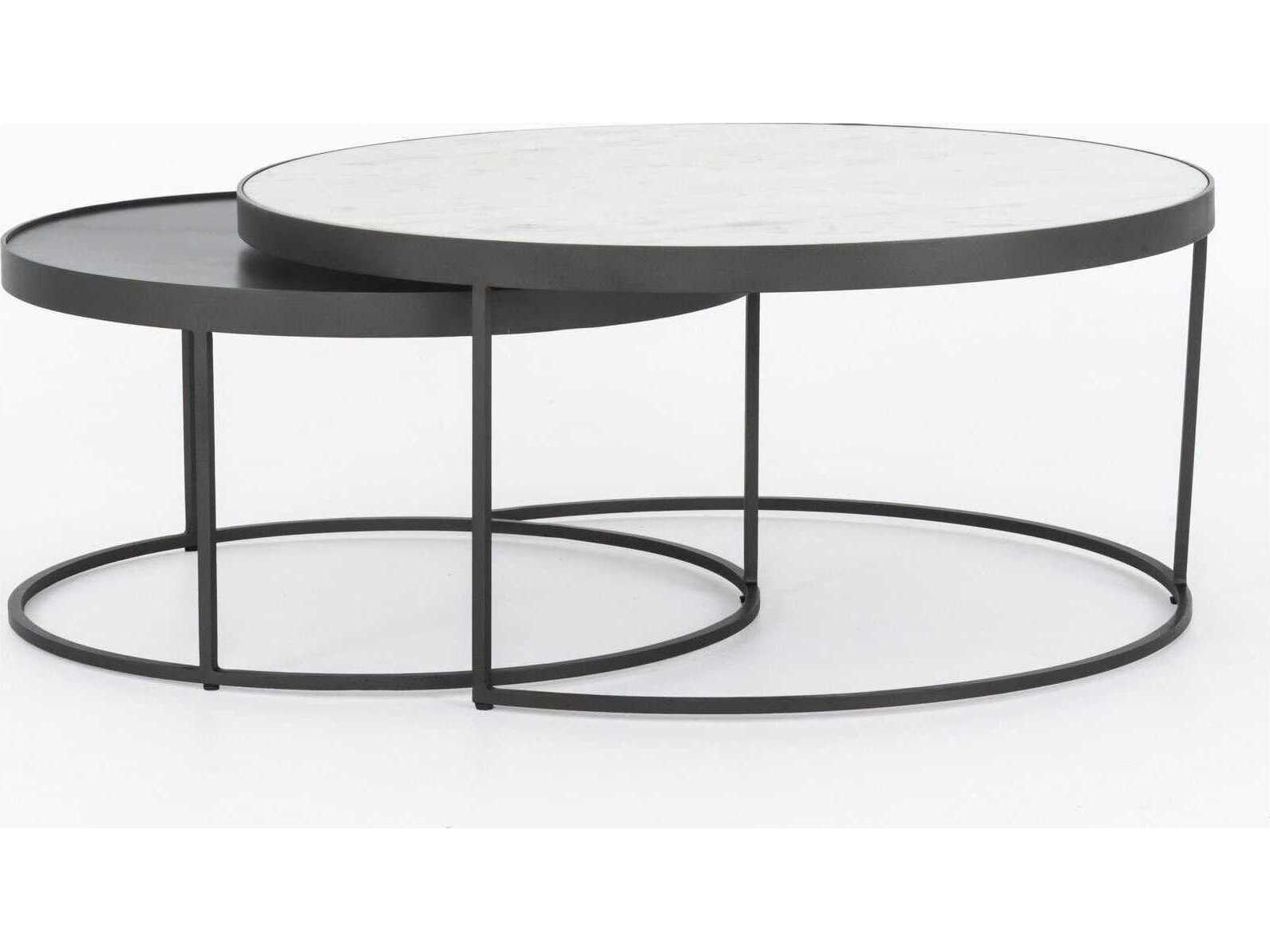 Four Hands Rockwell Evelyn Round Gunmetal Polished White Marble End Table