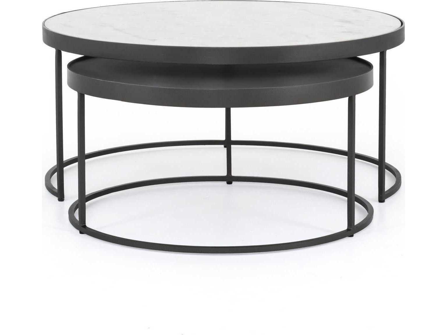 Four Hands Rockwell Evelyn Round Gunmetal Polished White Marble End Table