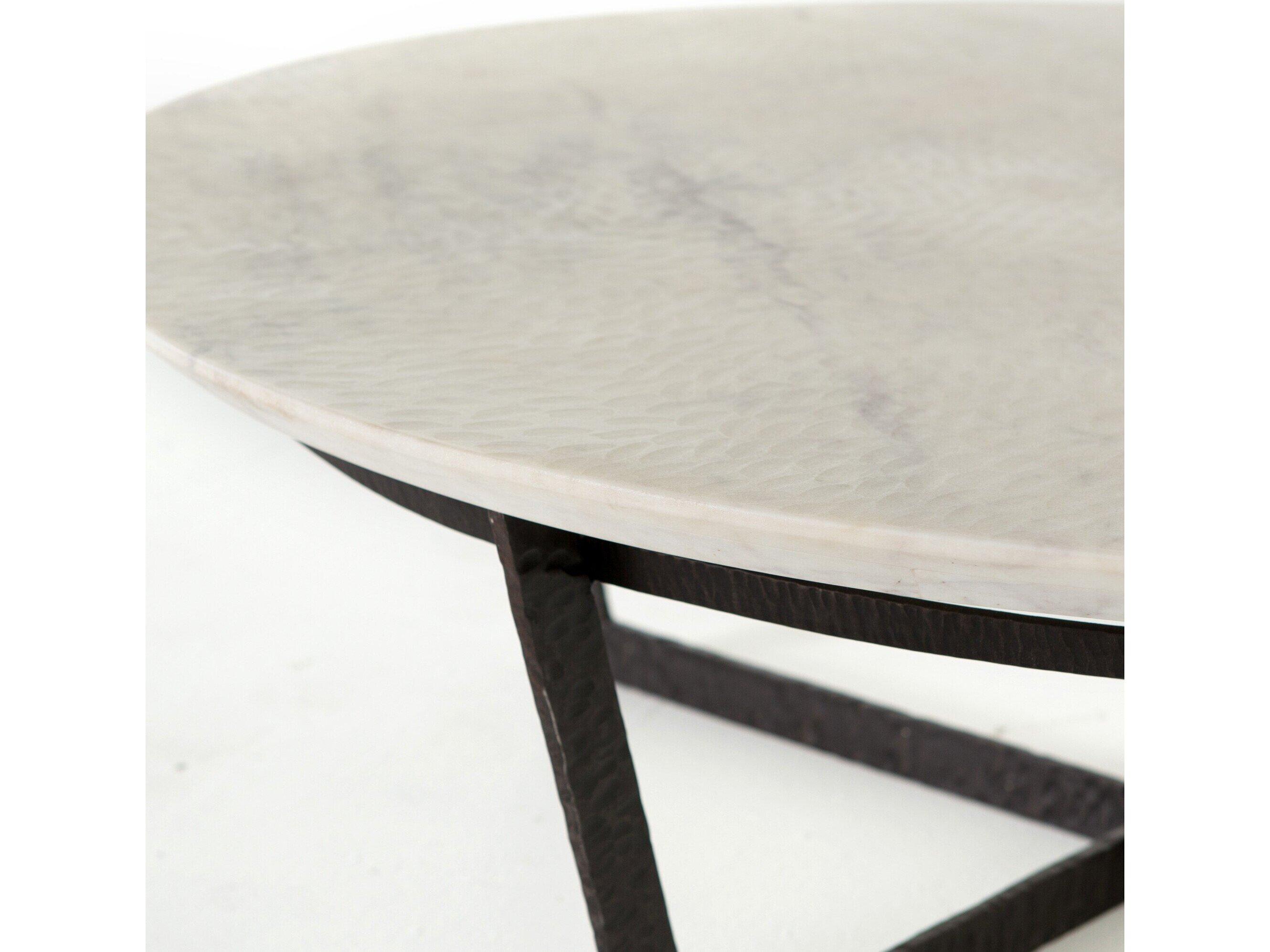 Four Hands Theory Felix Round Rustic Fossil Sandblasted White Marble Coffee Table