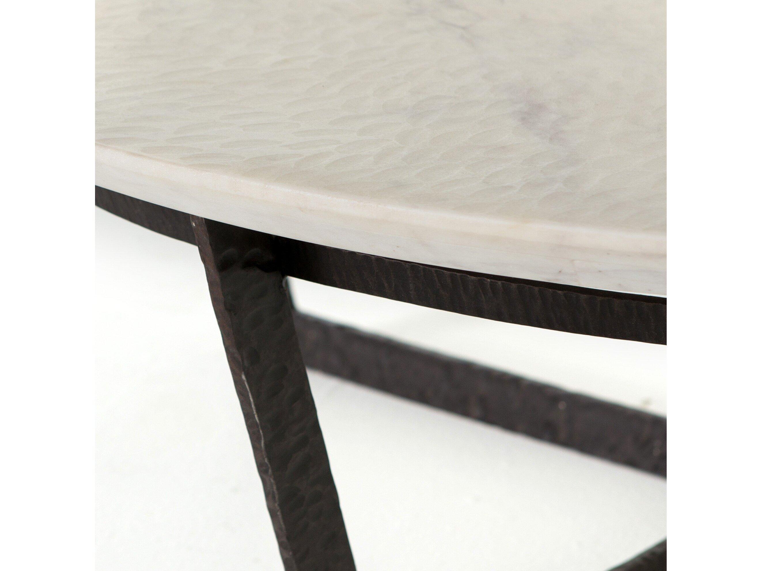 Four Hands Theory Felix Round Rustic Fossil Sandblasted White Marble Coffee Table