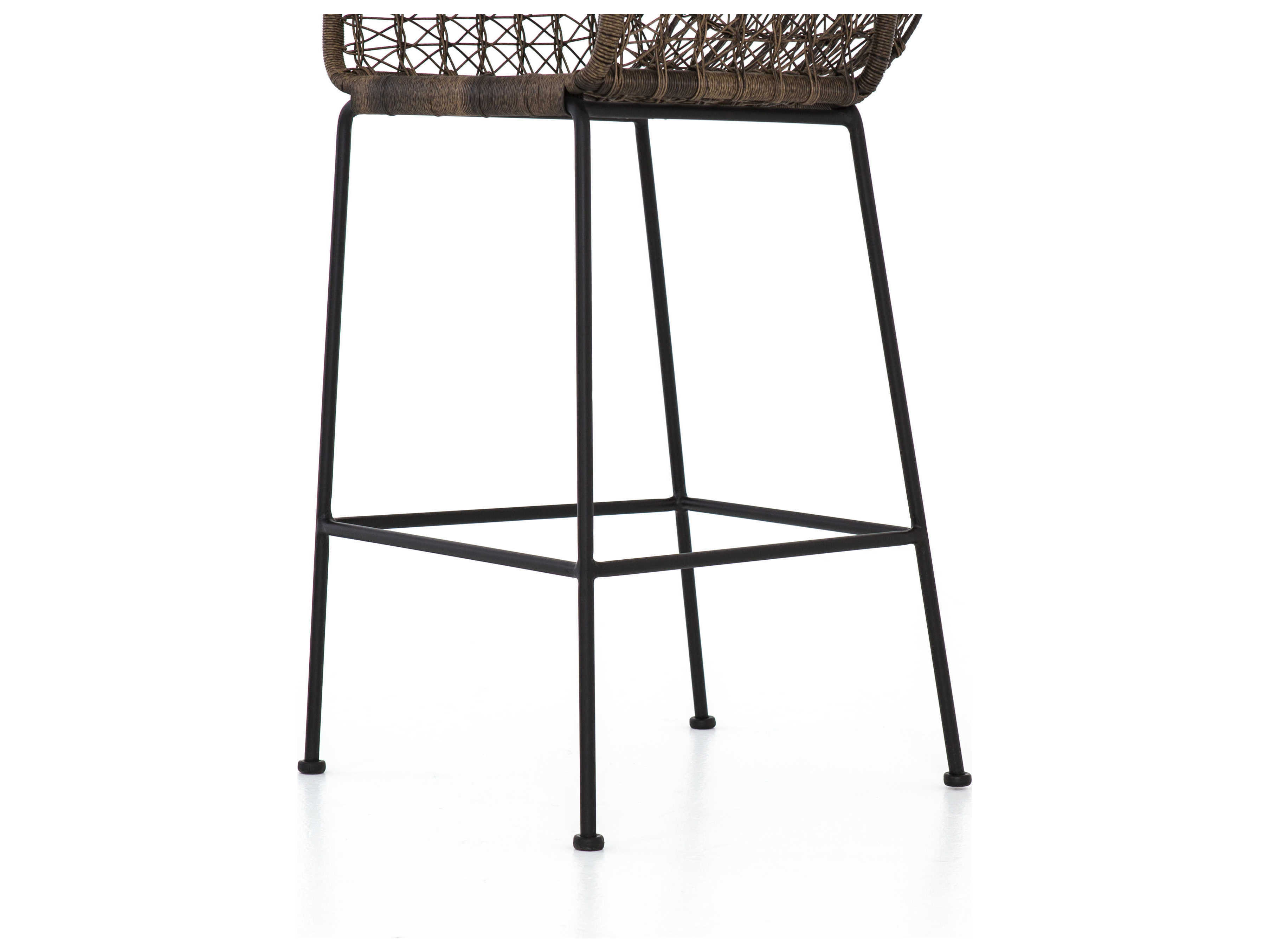 Four Hands Grass Roots Bandera Wicker Natural Black Distressed Grey Bar Stool