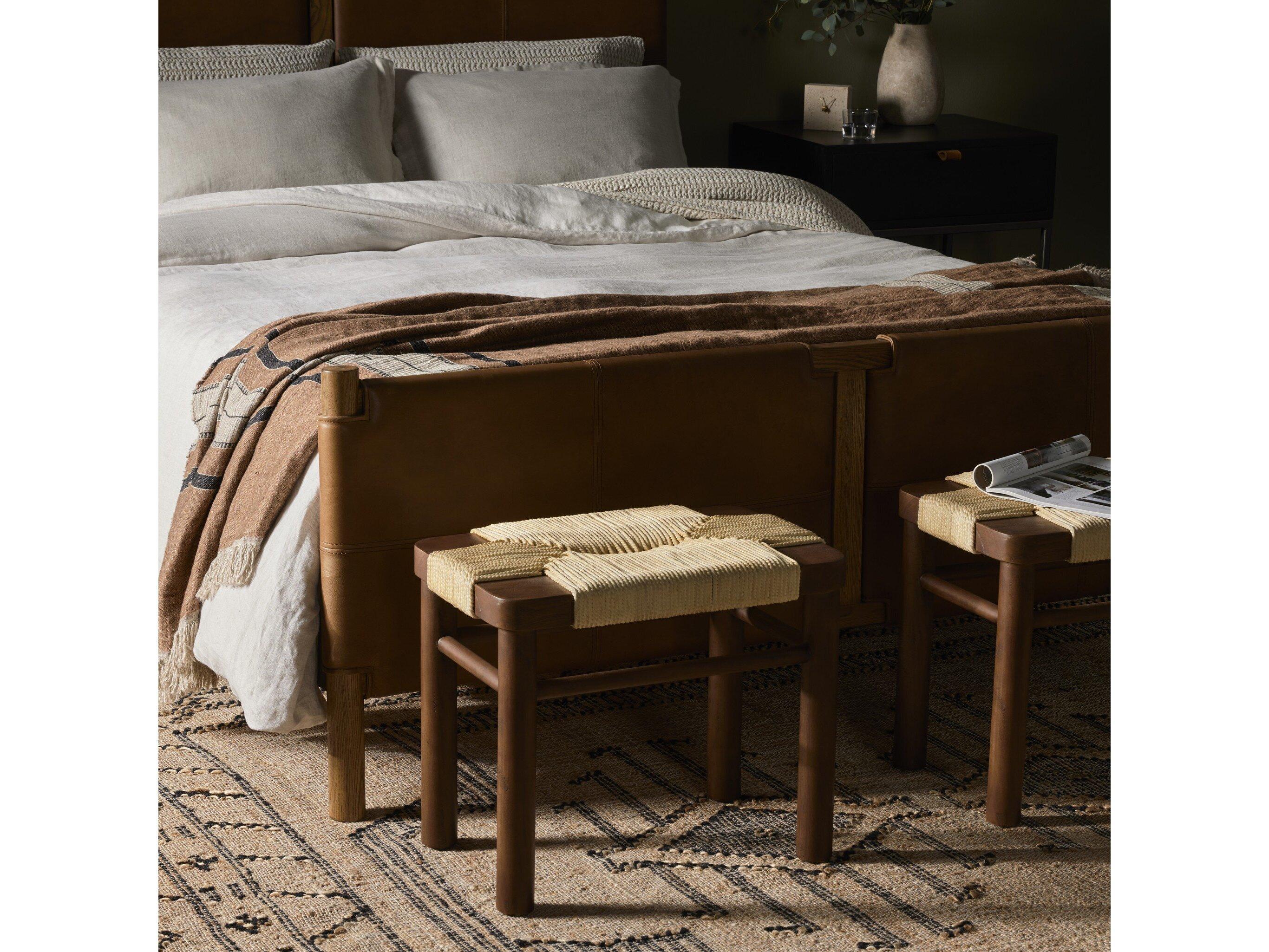 Four Hands Grass Roots Russet Mahogany Vintage Cotton Brown Accent Stool