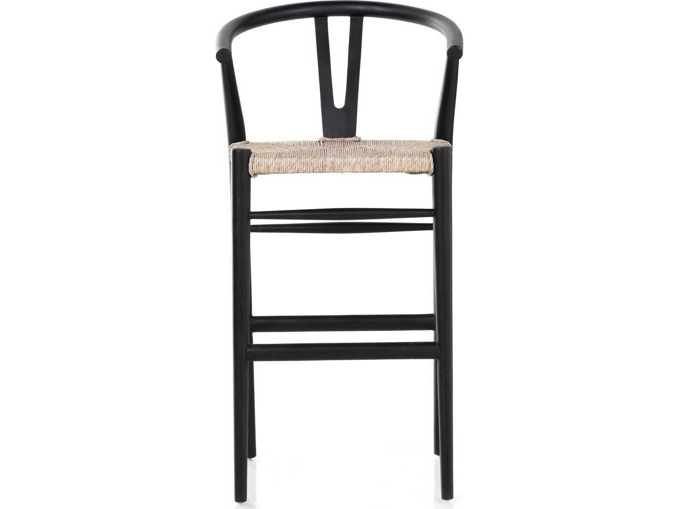 Four Hands Grass Roots Muestra Wood Teak None Black Vintage White Bar Stool