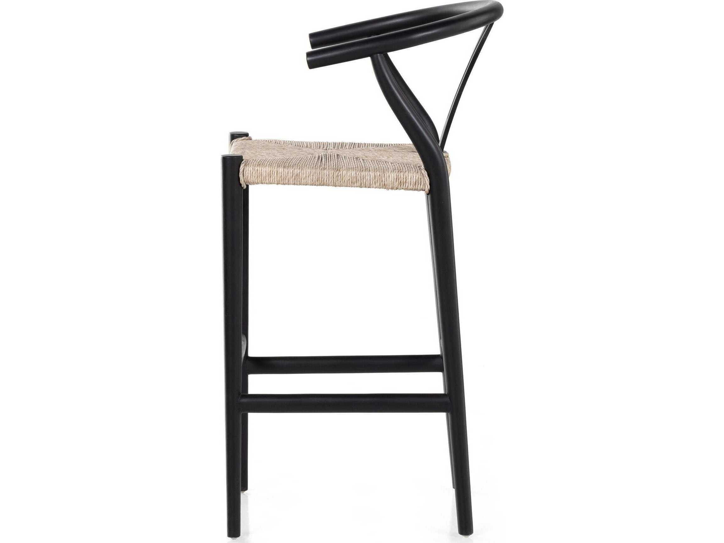Four Hands Grass Roots Muestra Wood Teak None Black Vintage White Bar Stool