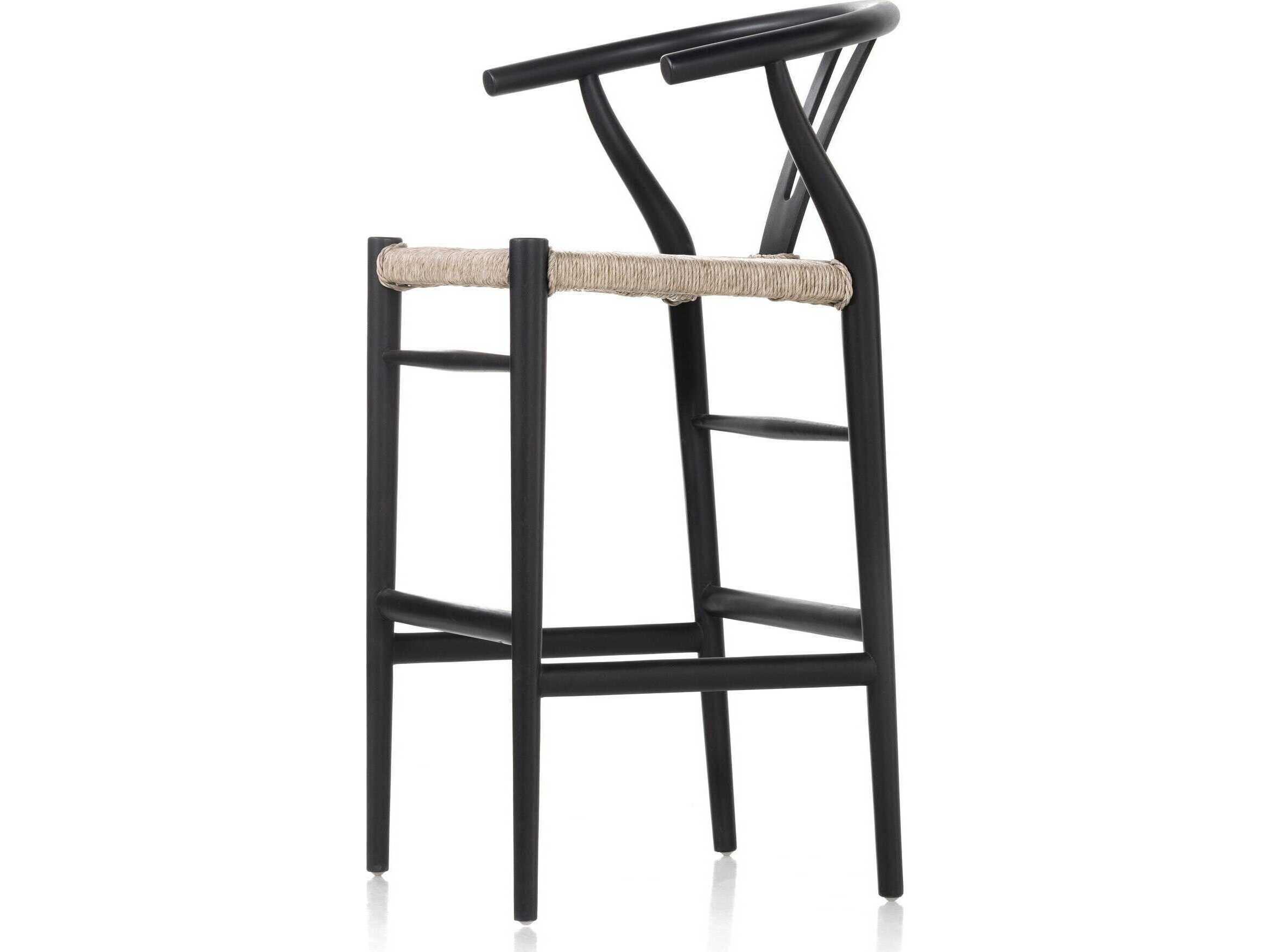 Four Hands Grass Roots Muestra Wood Teak None Black Vintage White Bar Stool