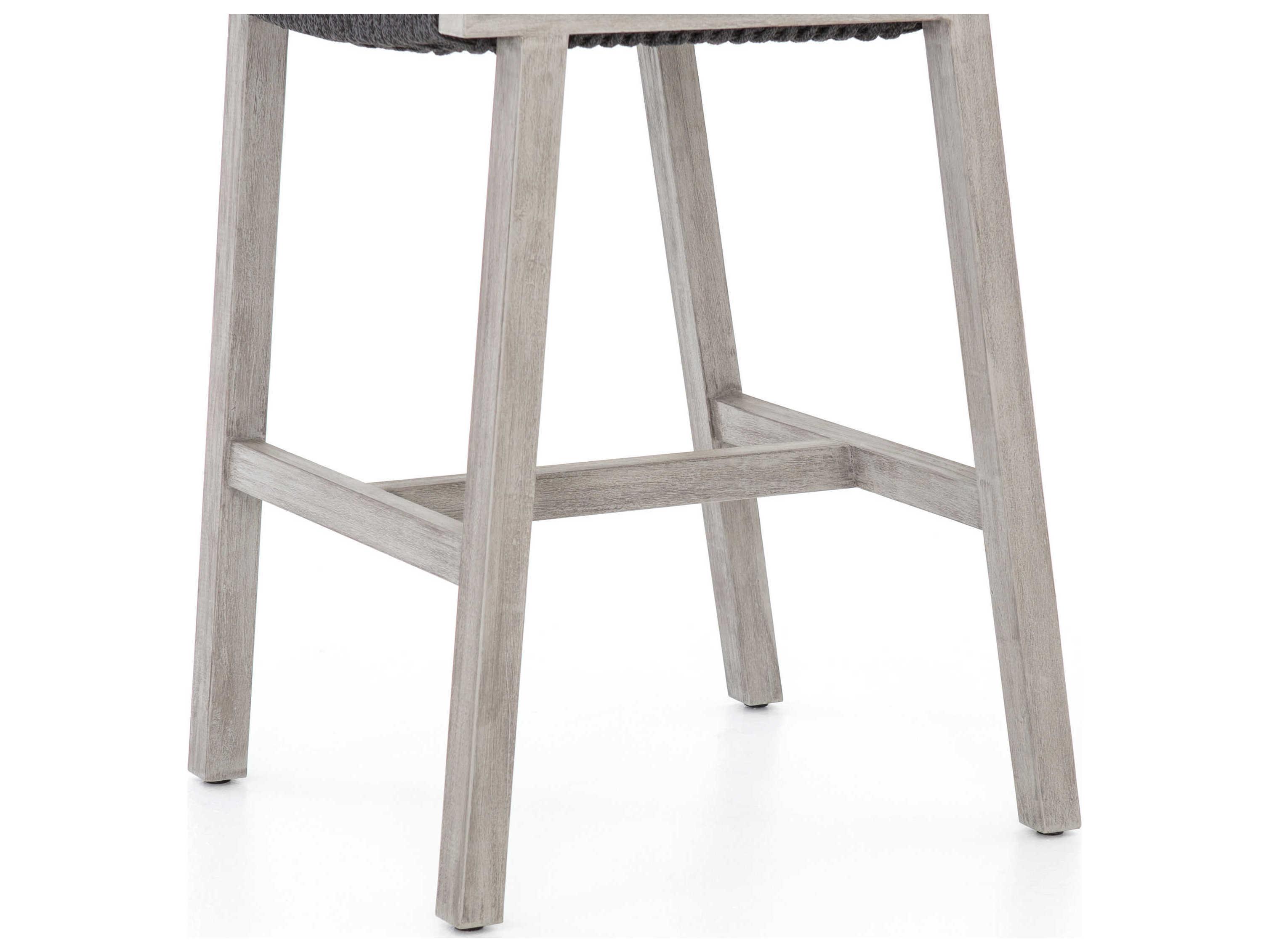 Four Hands Solano Delano Teak Wood Thick Dark Grey Rope Weathered Bar Stool