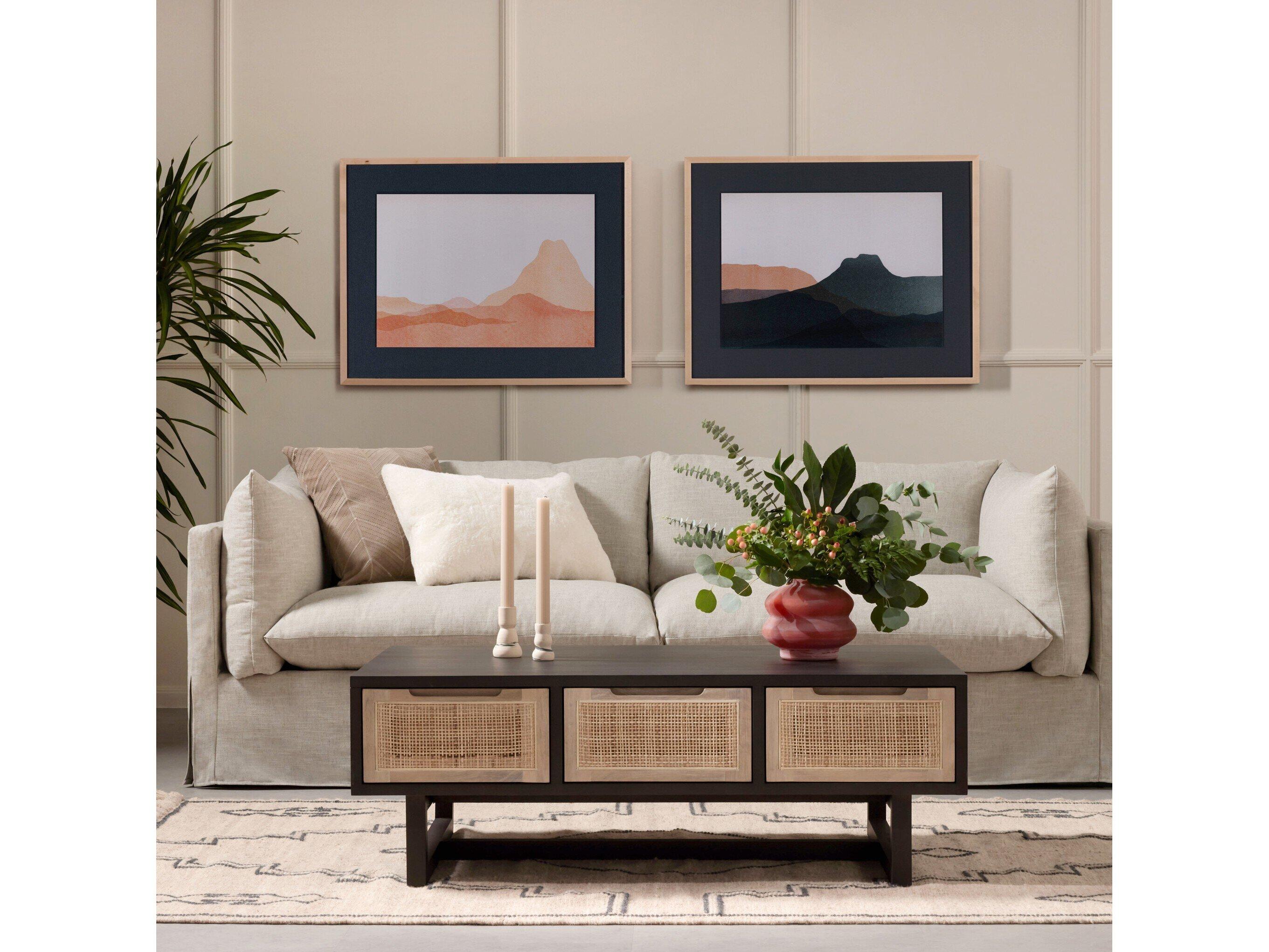 Four Hands Atelier Habitat Valley Nimbus Dark Walnut Gray Upholstered Sofa