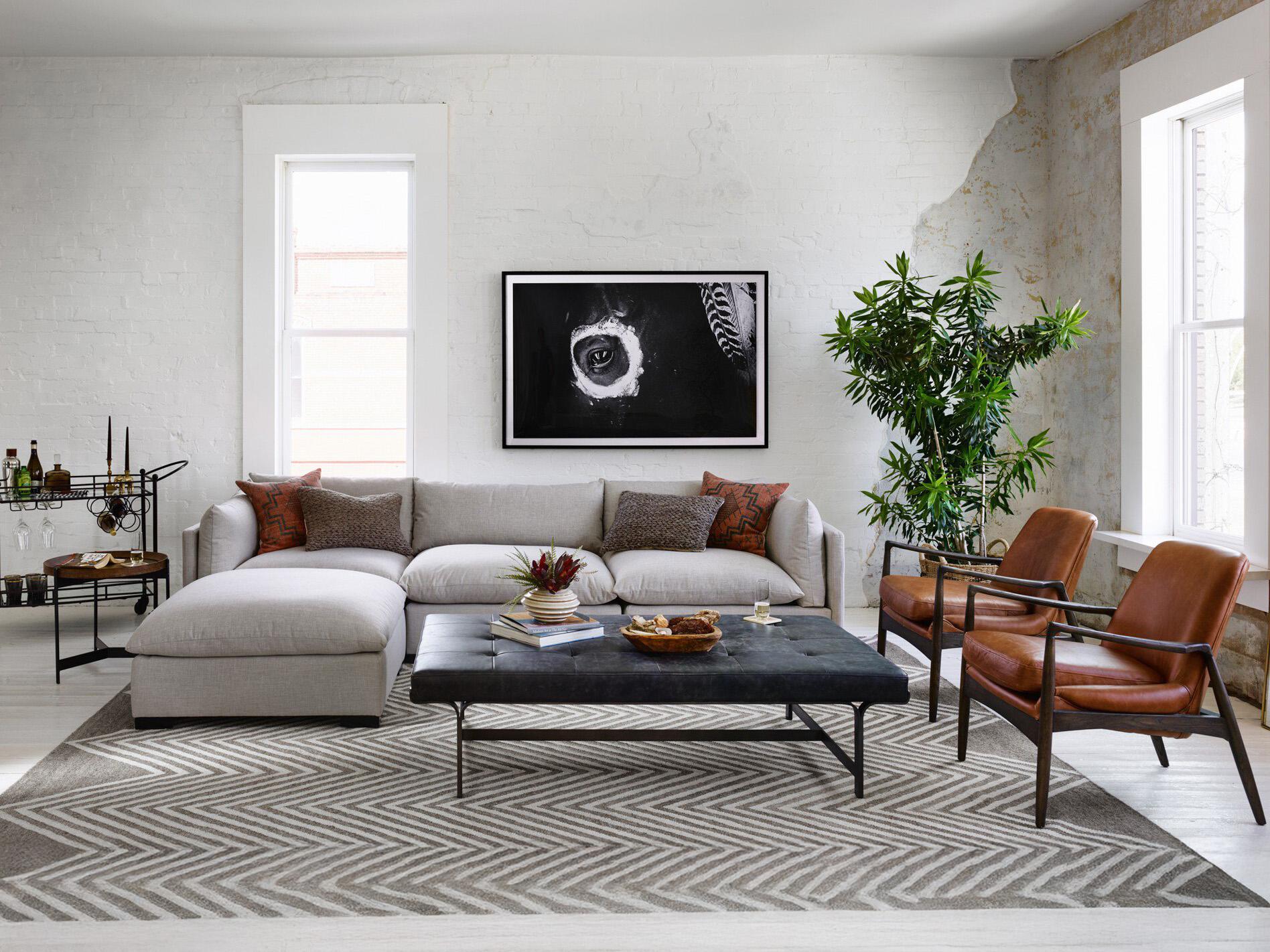 Four Hands Atelier Westwood 3 - Piece Beige Upholstered Sectional Sofa with Ottoman