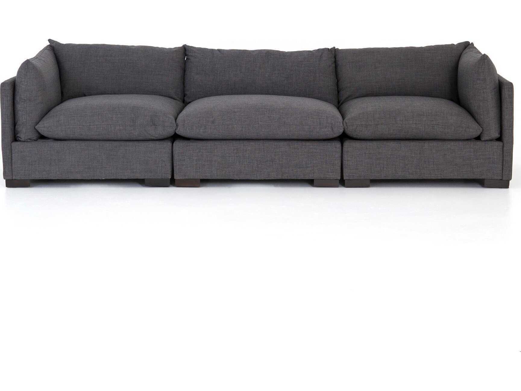 Four Hands Atelier Westwood 3 - Piece Sectional Espresso Bennett Charcoal Gray Upholstered Sofa