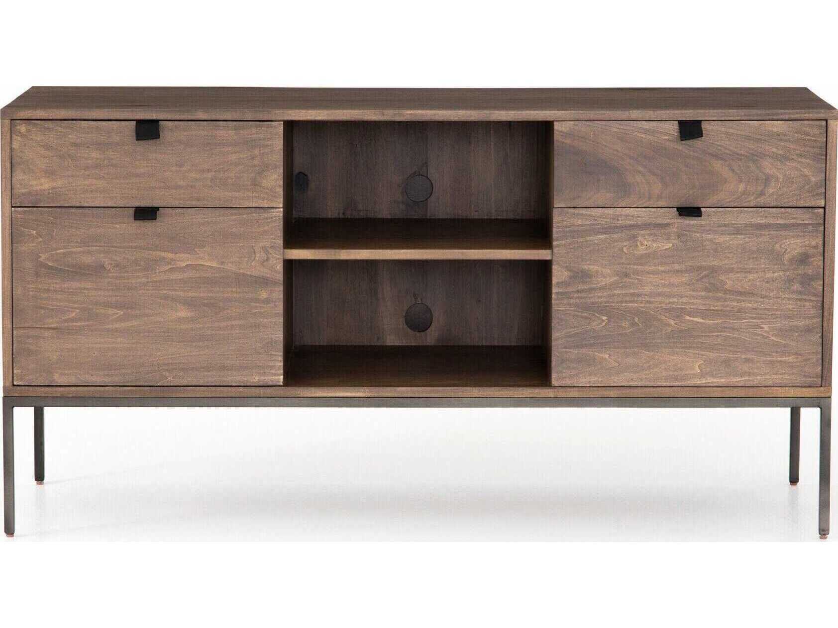 Four Hands Fulton Trey Natural Iron Auburn Poplar Brown Wood Credenza Desk