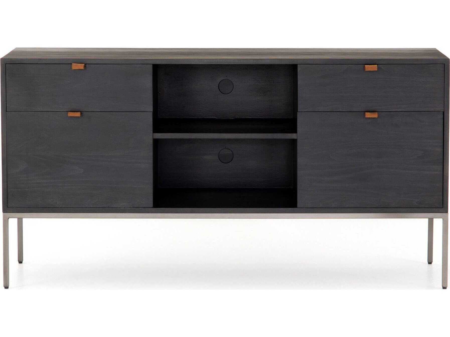 Four Hands Fulton Trey Black Poplar Wood Credenza Desk