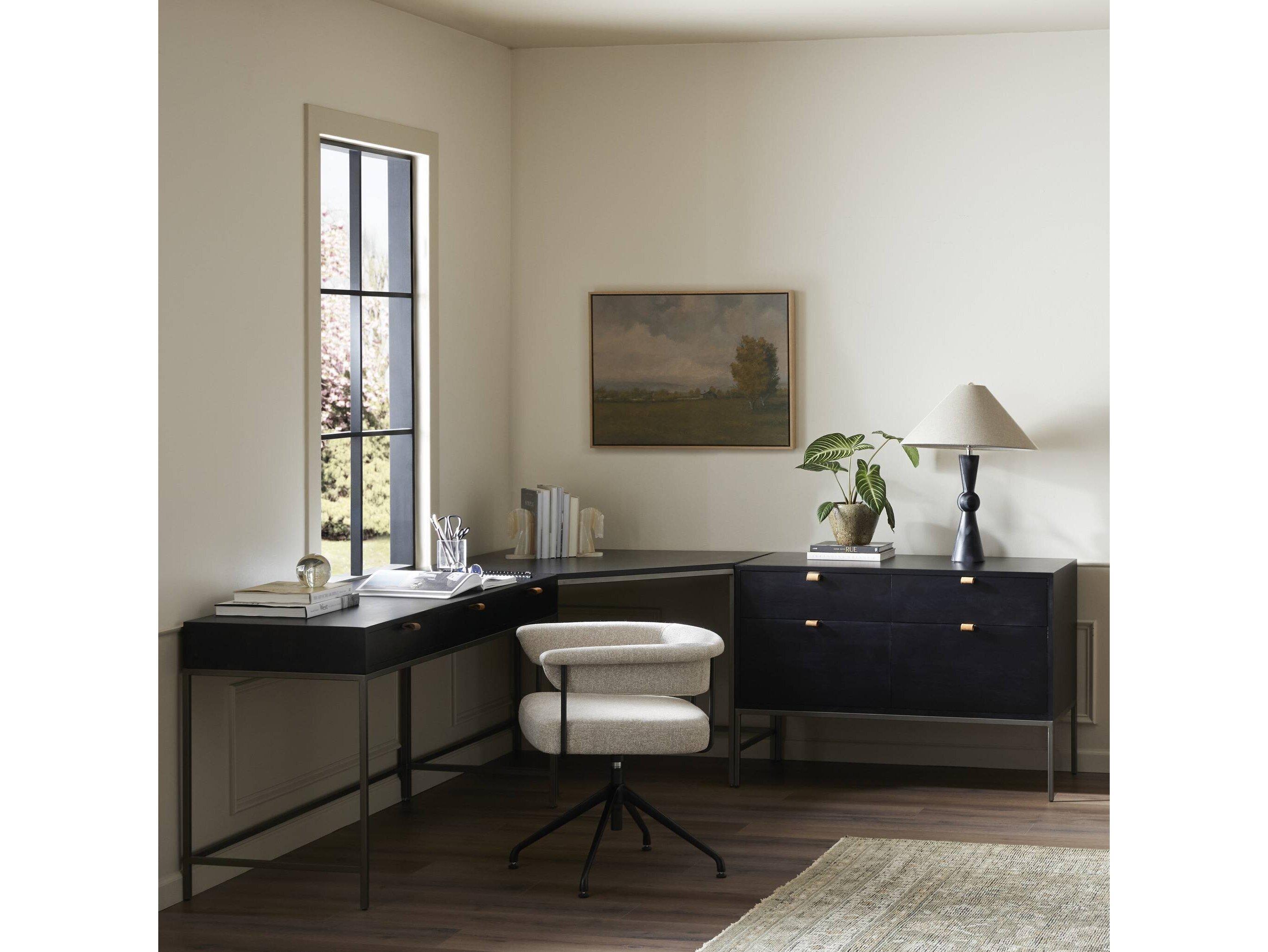 Four Hands Fulton Trey Natural Iron Black Wash Poplar Wood Corner Desk