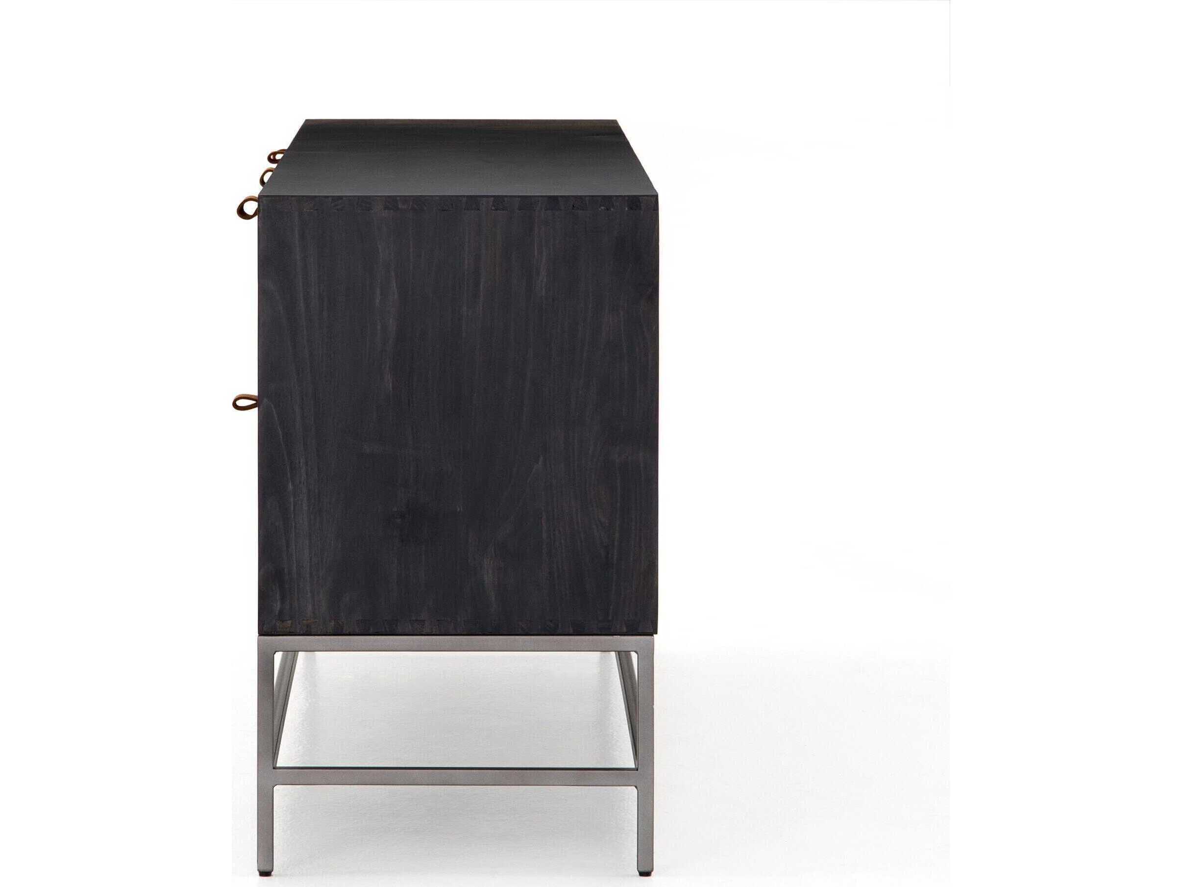 Four Hands Fulton Trey 72" Solid Wood Natural Iron Black Wash Poplar Toffee Leather Sideboard